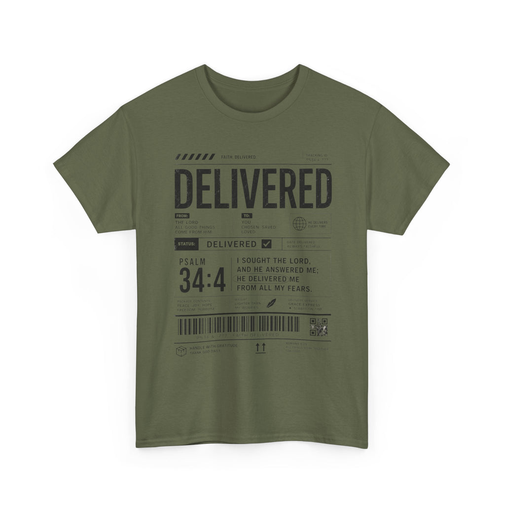 Delivered Graphic Tee — Inspirational Psalm 34:4 Christian T-Shirt