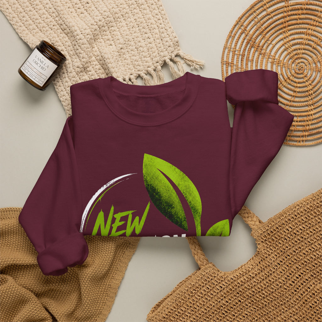 Christian Crewneck Sweatshirt "New Creation" Pullover, 2 Corinthians 5:17 Scripture Apparel, Green Leaf Graphic Sweatshirt