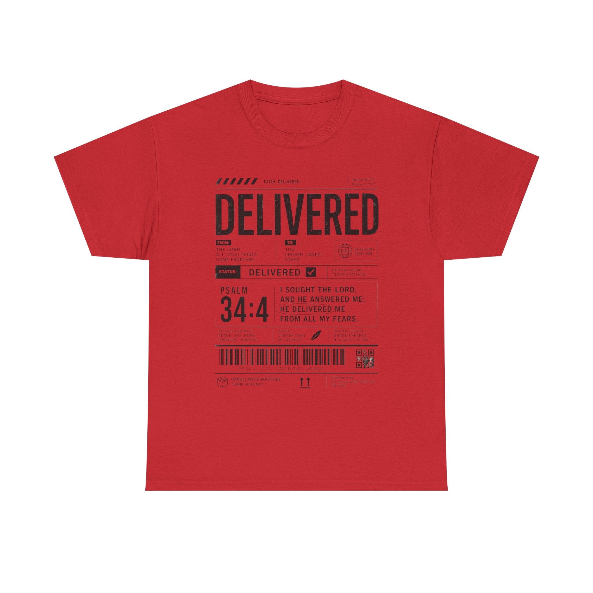Delivered Graphic Tee — Inspirational Psalm 34:4 Christian T-Shirt
