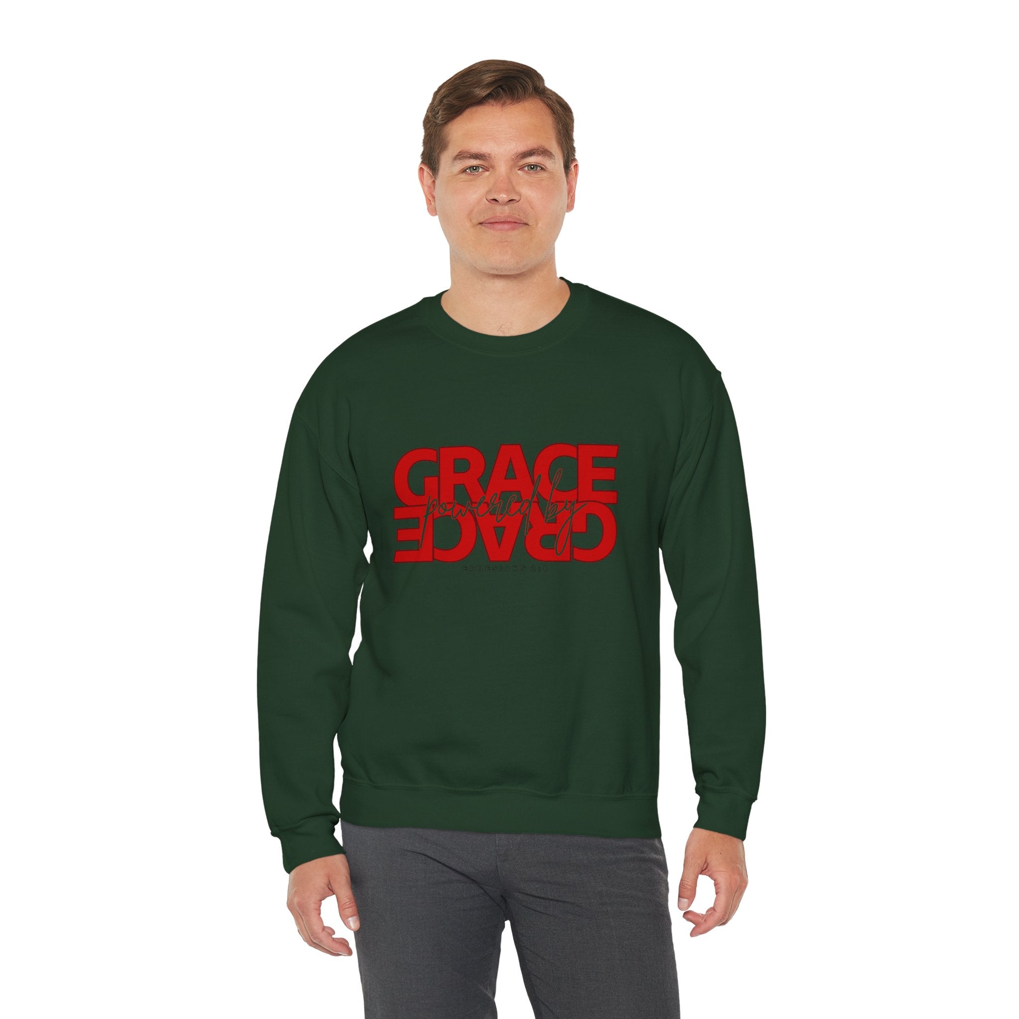 Christian Crewneck Sweatshirt "Grace" Reversed Pullover, Modern Minimalist Faith Apparel, Unique Graphic Scripture Sweater