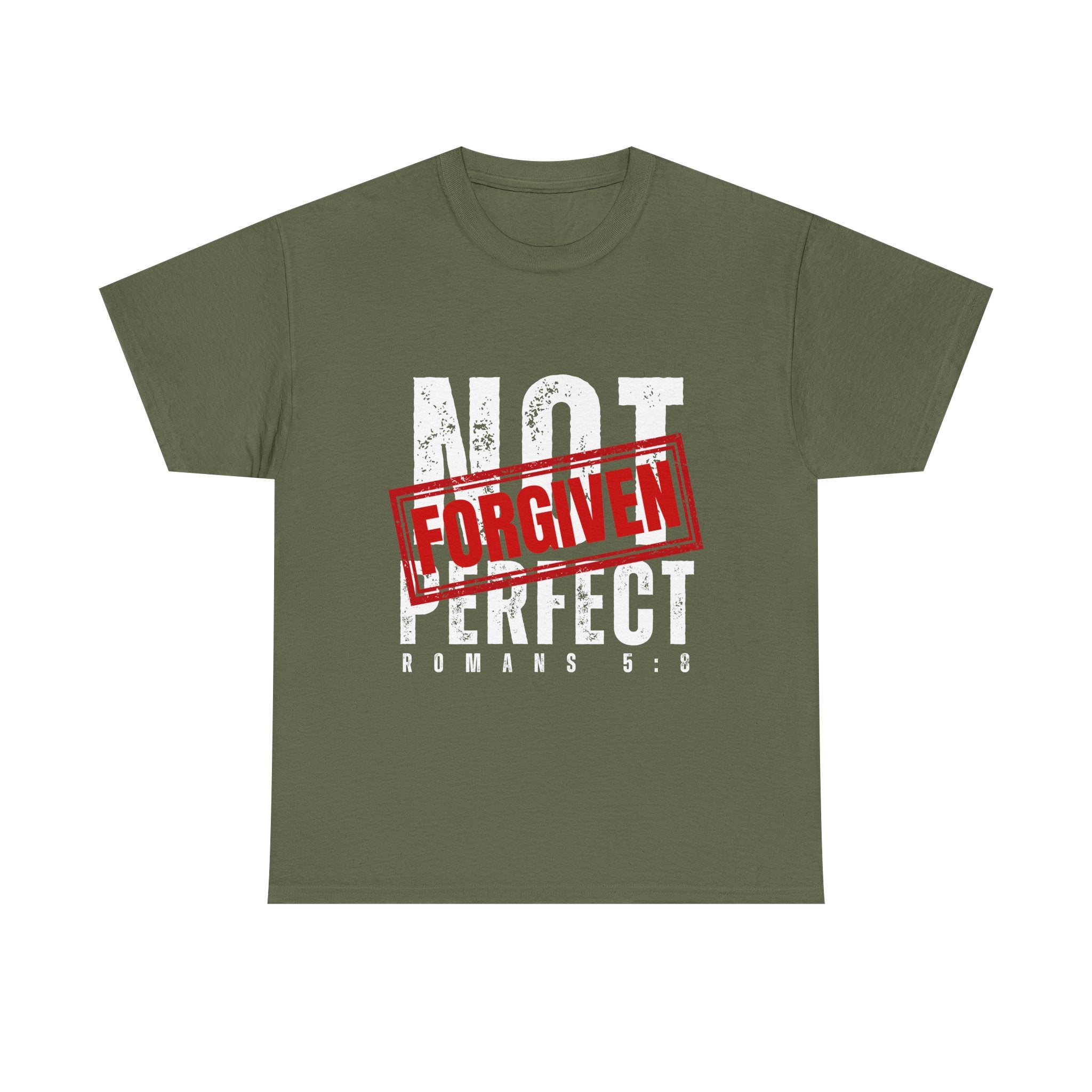 Christian Tee — "Not Perfect, Forgiven" Romans 5:8 Graphic T-Shirt (Still Loved / Still Chosen)