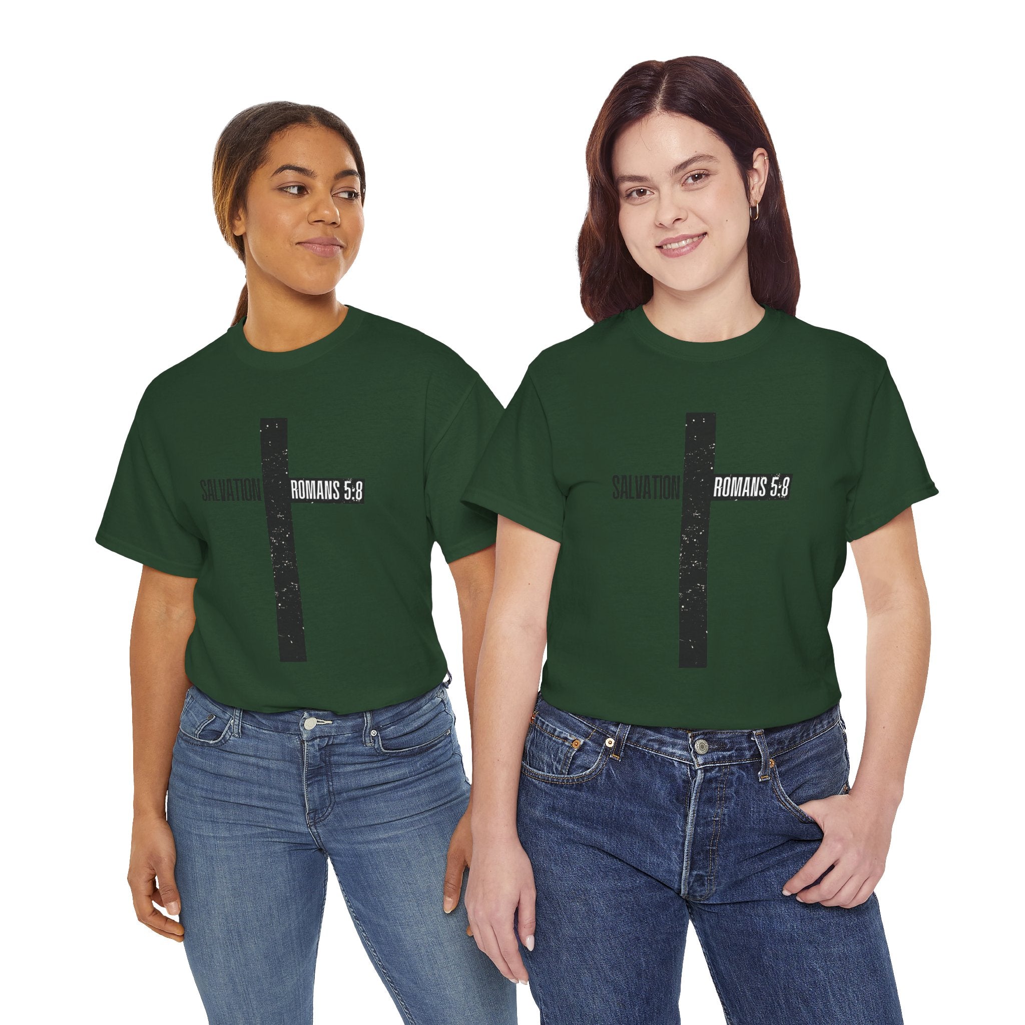 Christian Cross T-Shirt — "Salvation Romans 5:8" Faith Tee