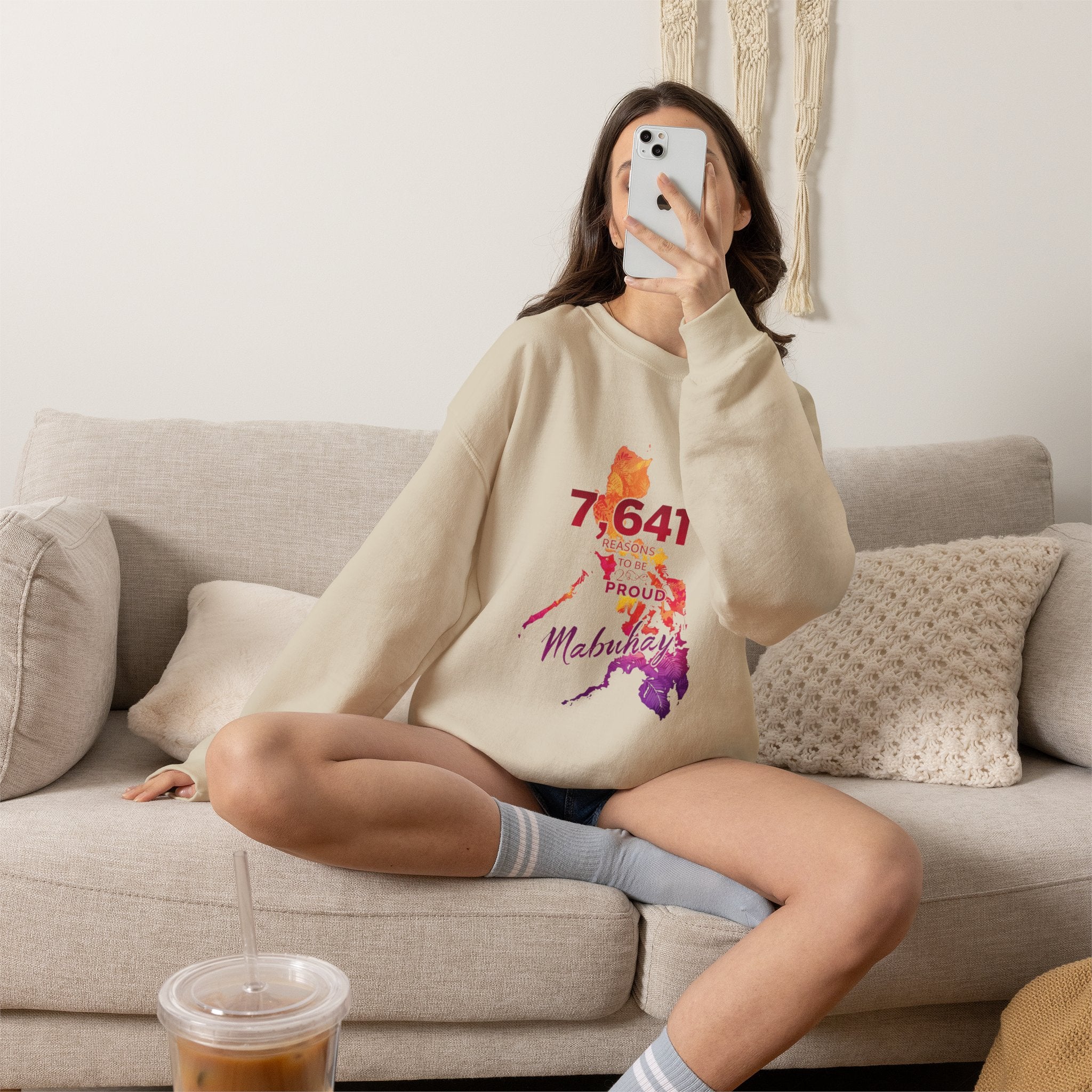 Philippines Map Sweatshirt - '7,641 Proud Pinoy' Colorful Vintage Crewneck