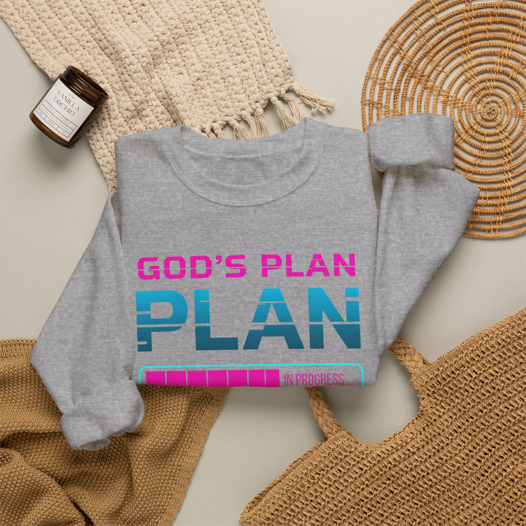God's Plan Crewneck Sweatshirt — Retro Neon Faith Graphic