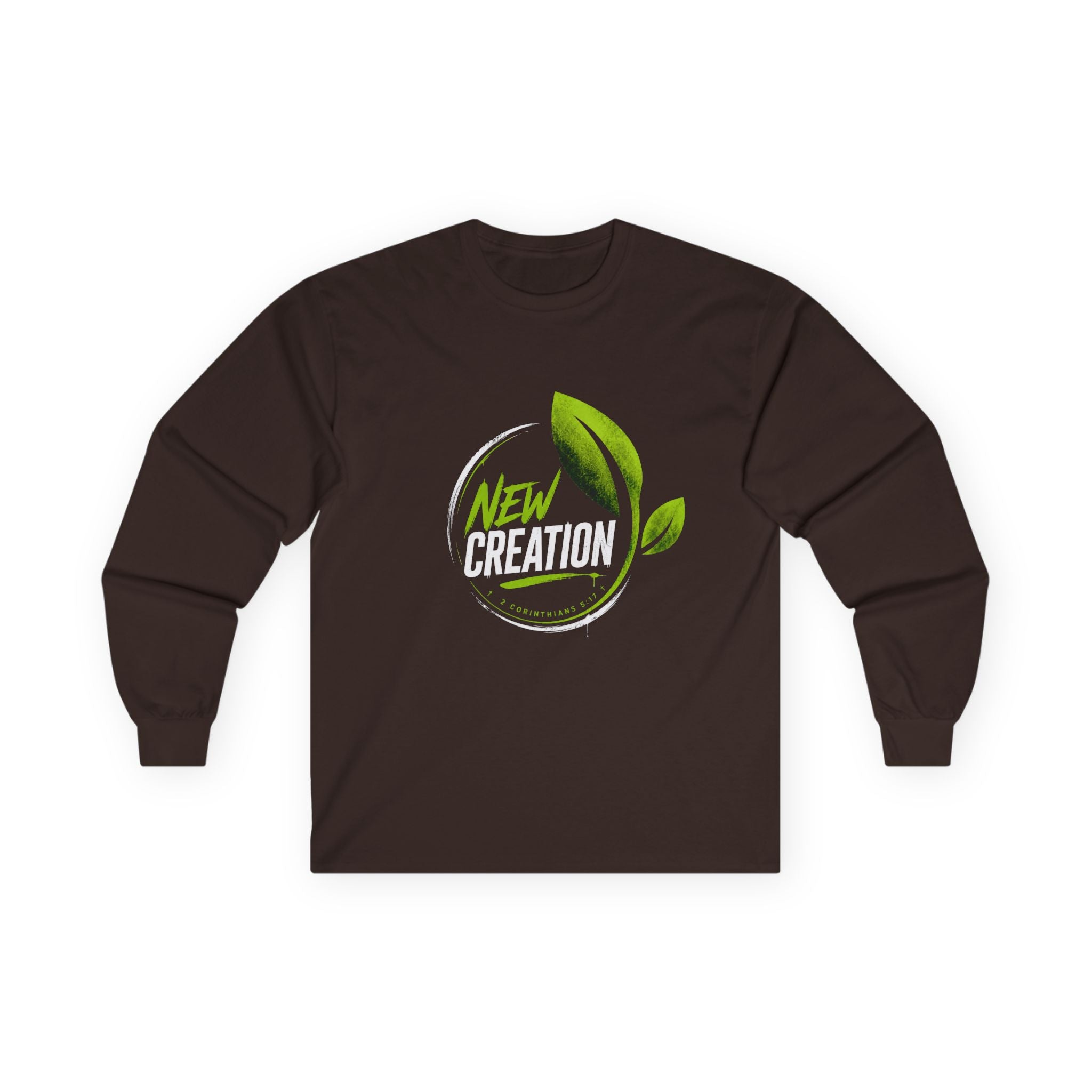 New Creation Long Sleeve Christian Tee — Green Leaf Faith Graphic