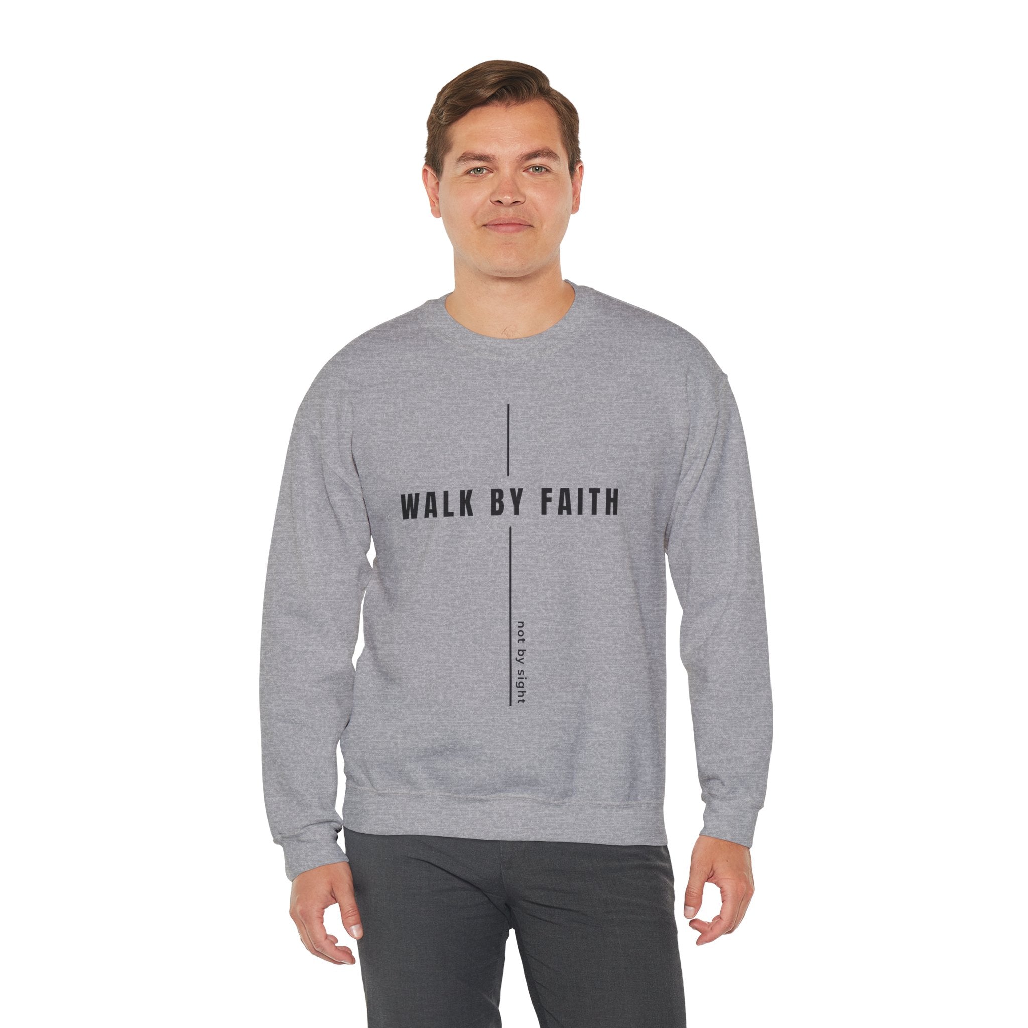 Christian Crewneck Sweatshirt "Walk By Faith" Pullover, 2 Corinthians 5:7 Apparel, Minimalist Faith Graphic Sweatshirt
