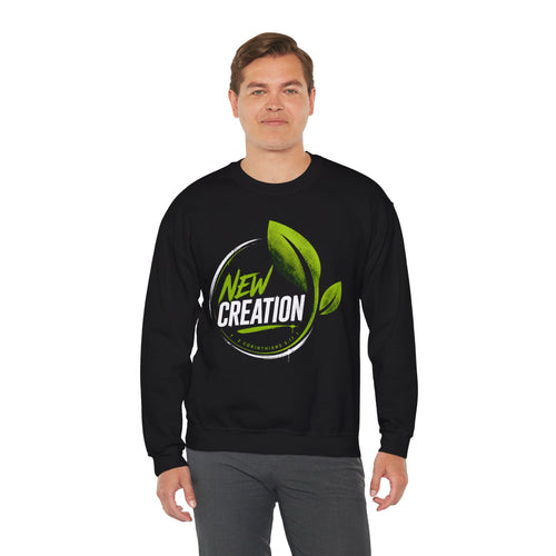 Christian Crewneck Sweatshirt "New Creation" Pullover, 2 Corinthians 5:17 Scripture Apparel, Green Leaf Graphic Sweatshirt