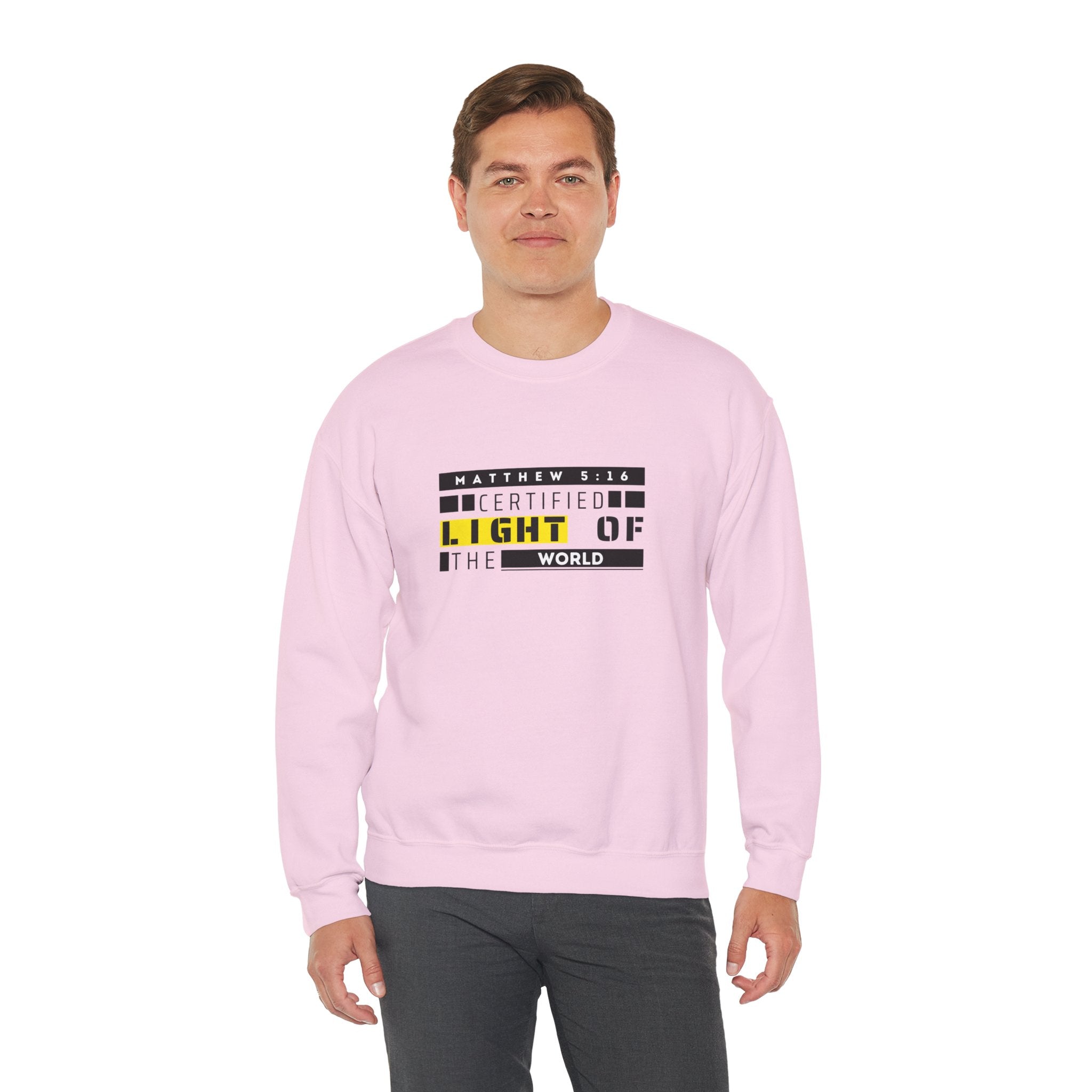Christian Crewneck Sweatshirt "Certified Light of the World" Pullover, Matthew 5:14 Scripture Apparel, Trendy Faith Graphic Sweatshirt