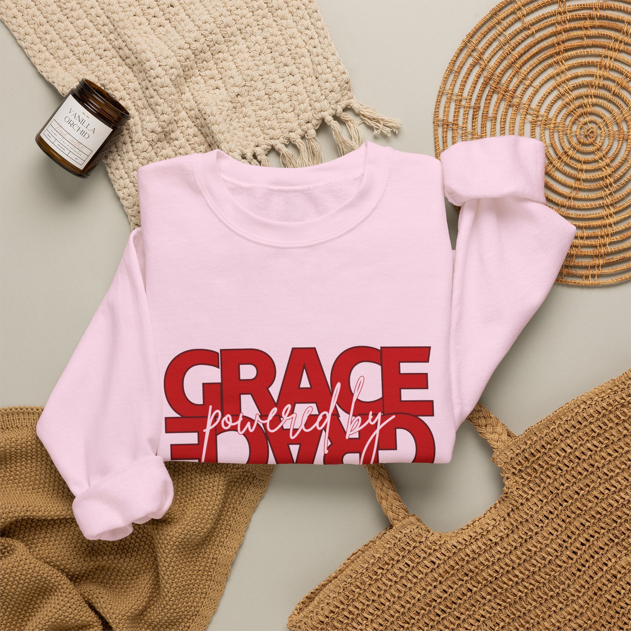 Christian Crewneck Sweatshirt "Grace" Reversed Pullover, Modern Minimalist Faith Apparel, Unique Graphic Scripture Sweater