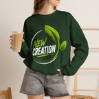 Christian Crewneck Sweatshirt "New Creation" Pullover, 2 Corinthians 5:17 Scripture Apparel, Green Leaf Graphic Sweatshirt