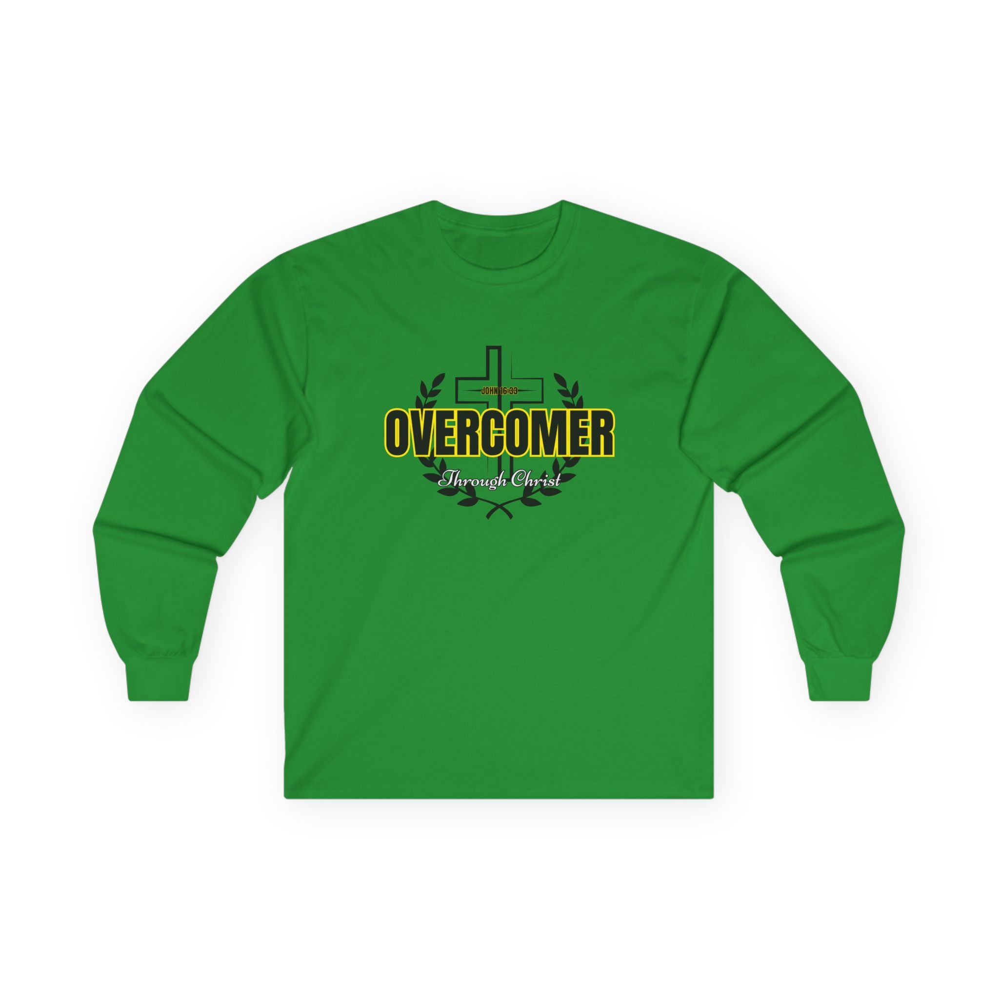 Overcomer Cross Long Sleeve Tee — Christian Faith Inspirational Shirt