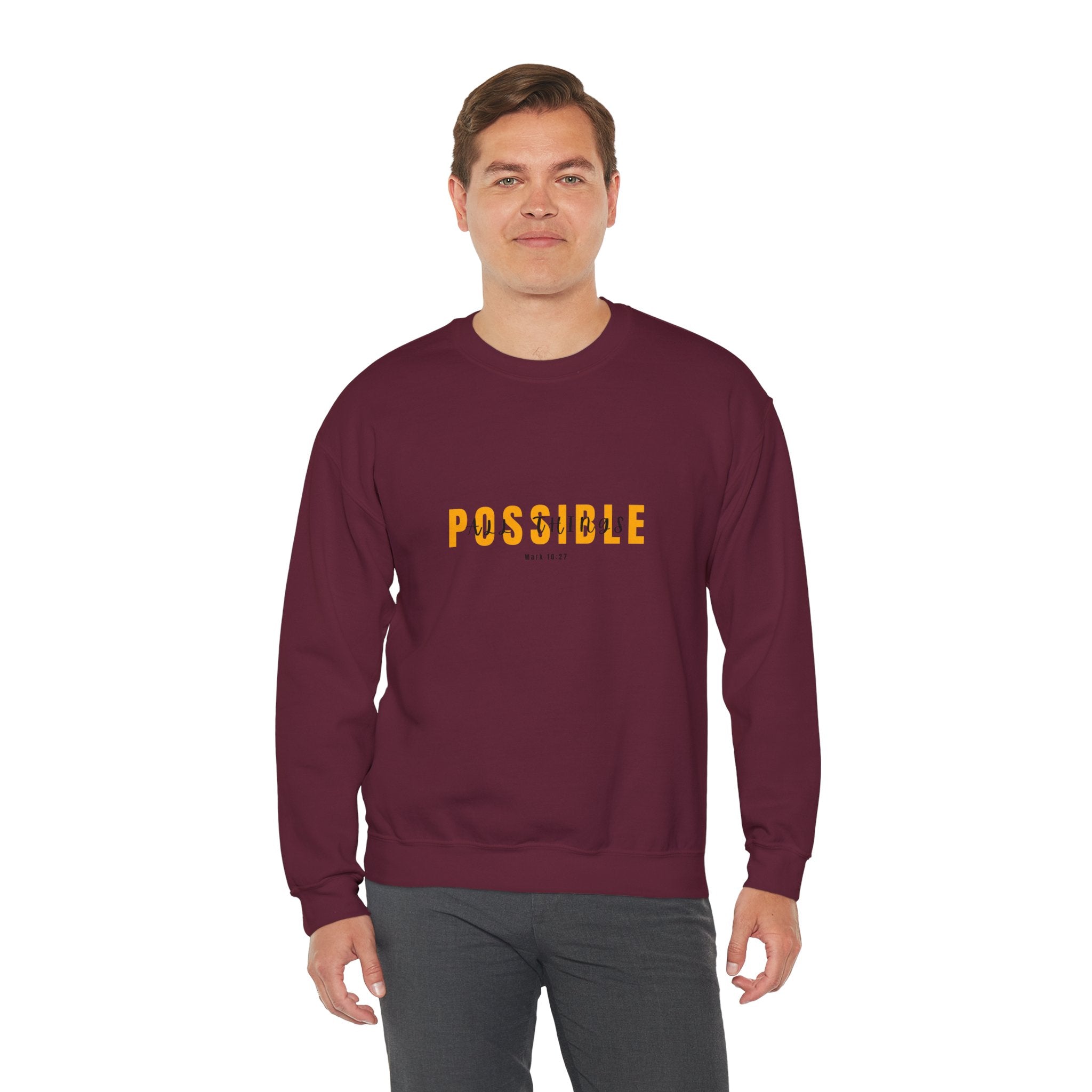 Christian Crewneck Sweatshirt "All Things Possible" Pullover, Inspirational Scripture Apparel, Faith Typography Graphic Sweatshirt