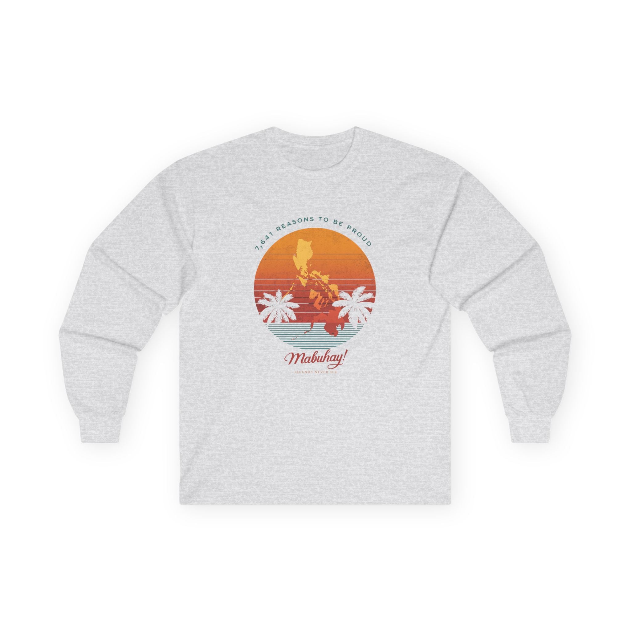 Long Sleeve Tee — 'Map of the Philippines' Retro Sunset Surf Design