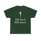 Christian Tee — "Not Perfect, Forgiven" Romans 5:8 Graphic T-Shirt (Still Loved / Still Chosen)