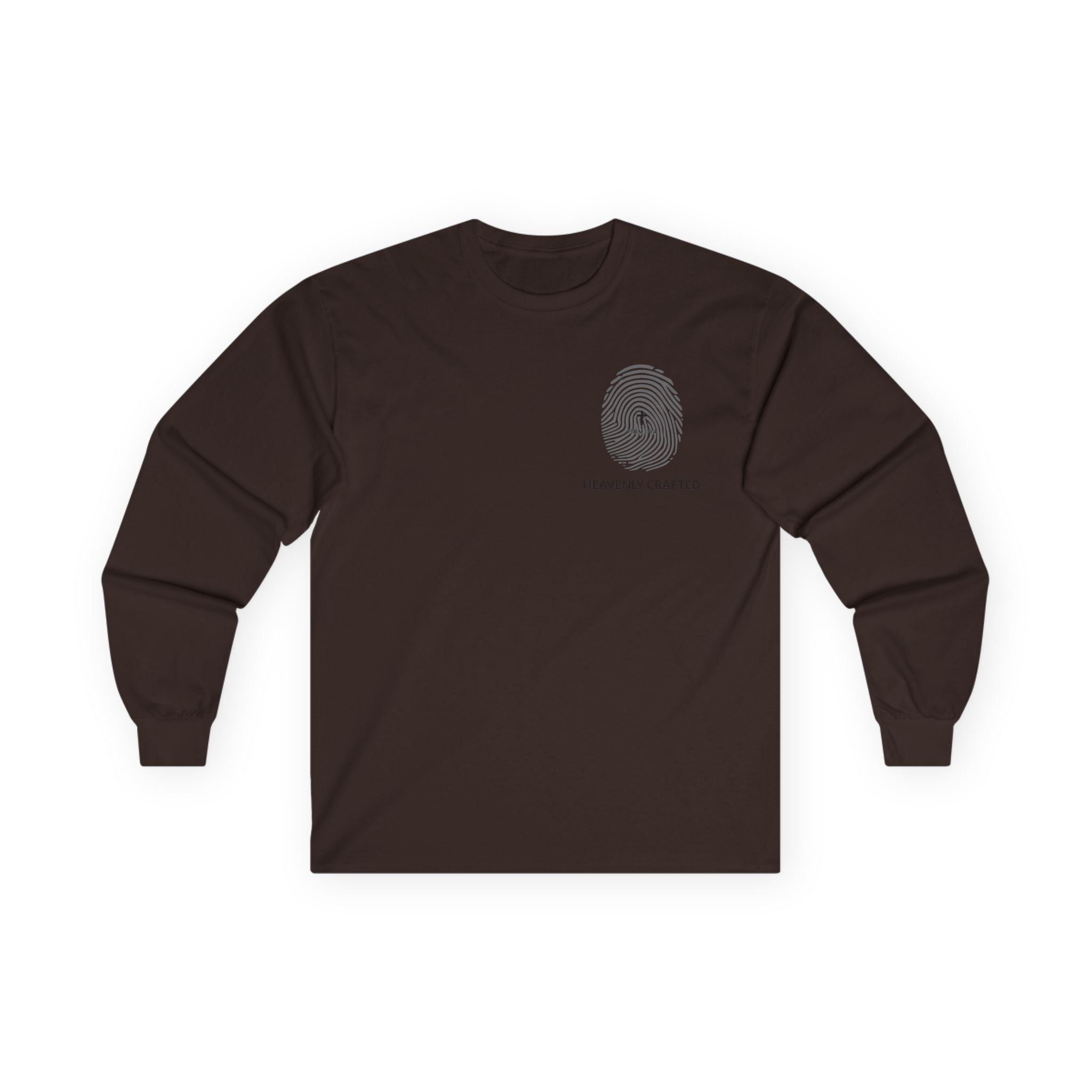 Fingerprint Graphic Long Sleeve Christian Tee — Heavenly Crafted Chest Print