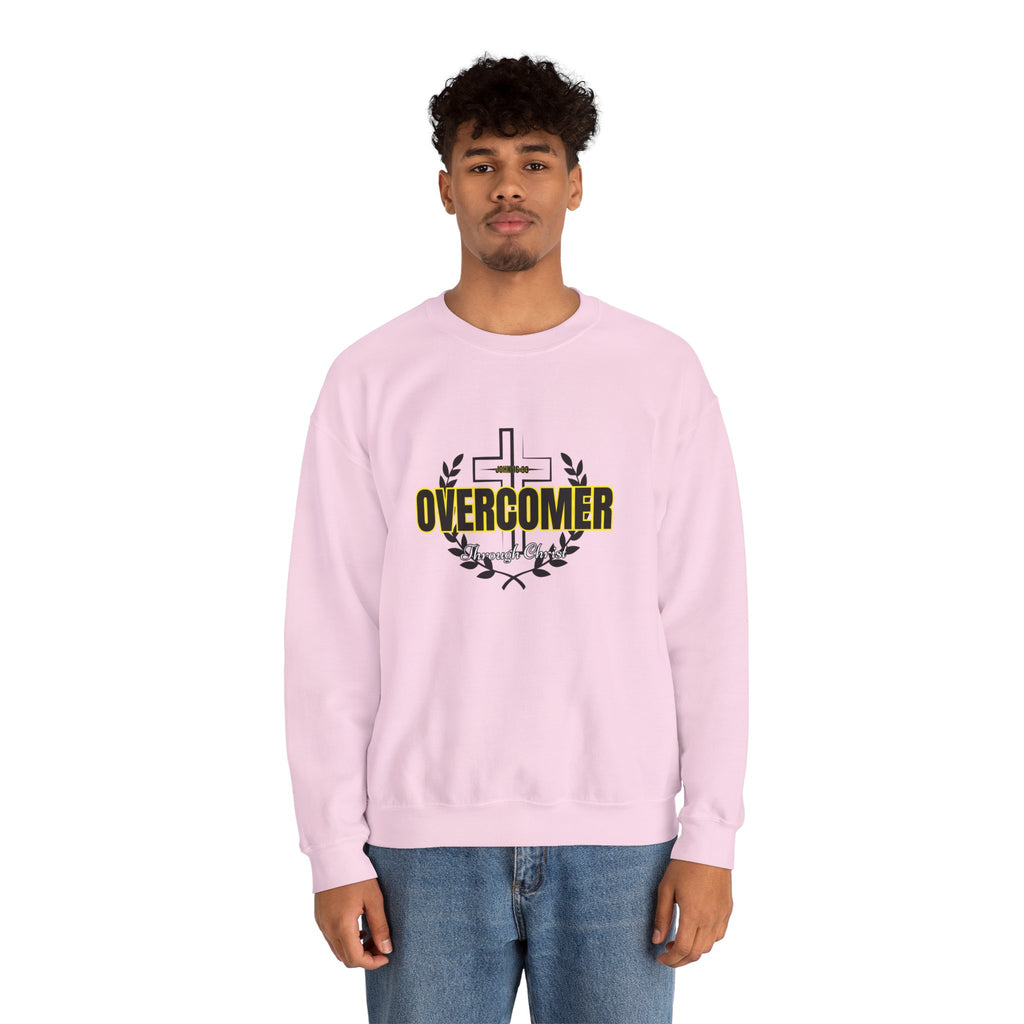 "Overcomer" Cross Graphic Crewneck – Unisex Minimalist Faith Pullover