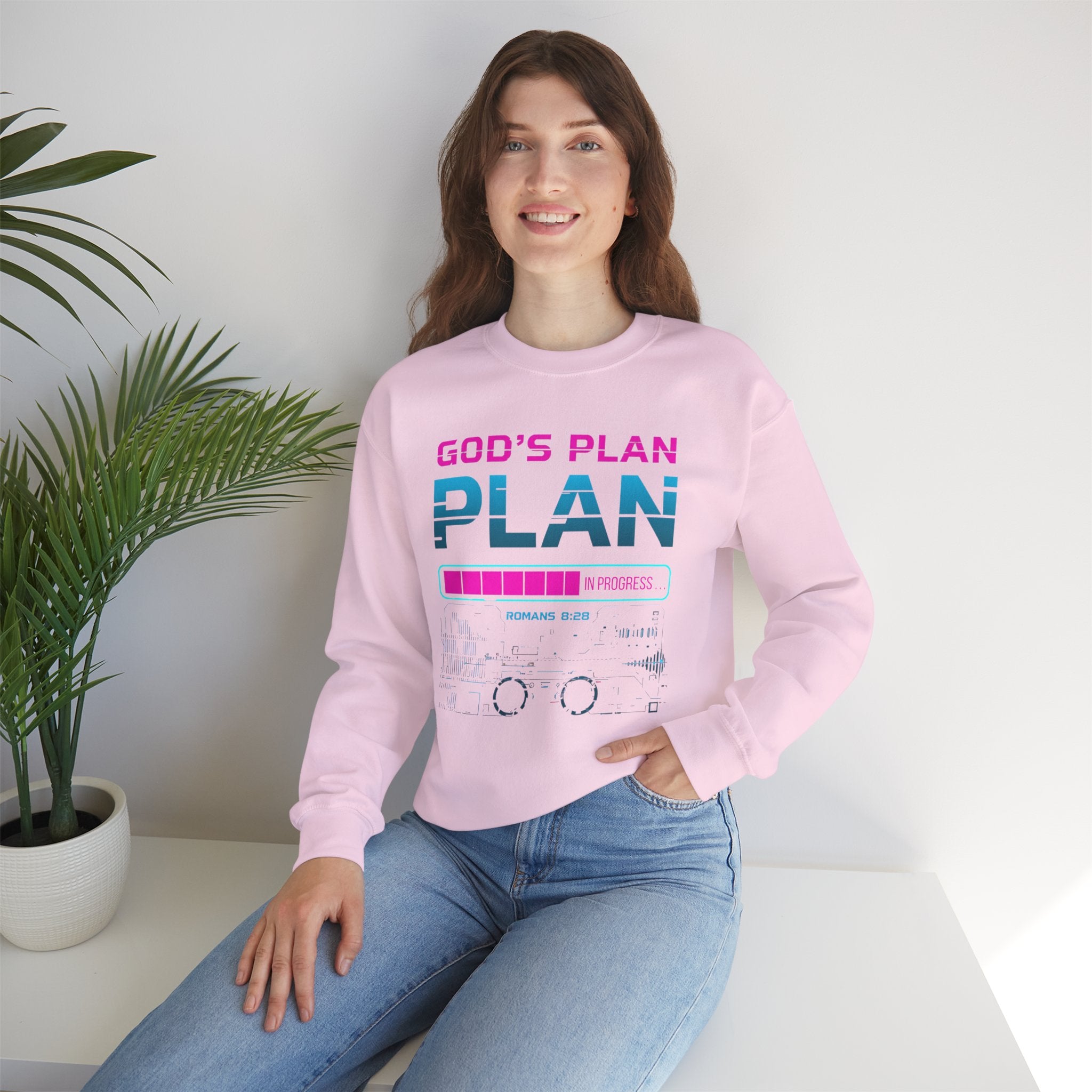 God's Plan Crewneck Sweatshirt — Retro Neon Faith Graphic