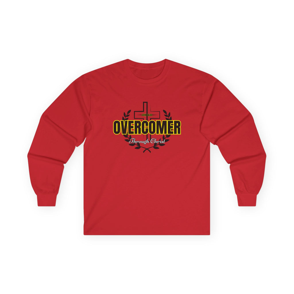 Overcomer Cross Long Sleeve Tee — Christian Faith Inspirational Shirt