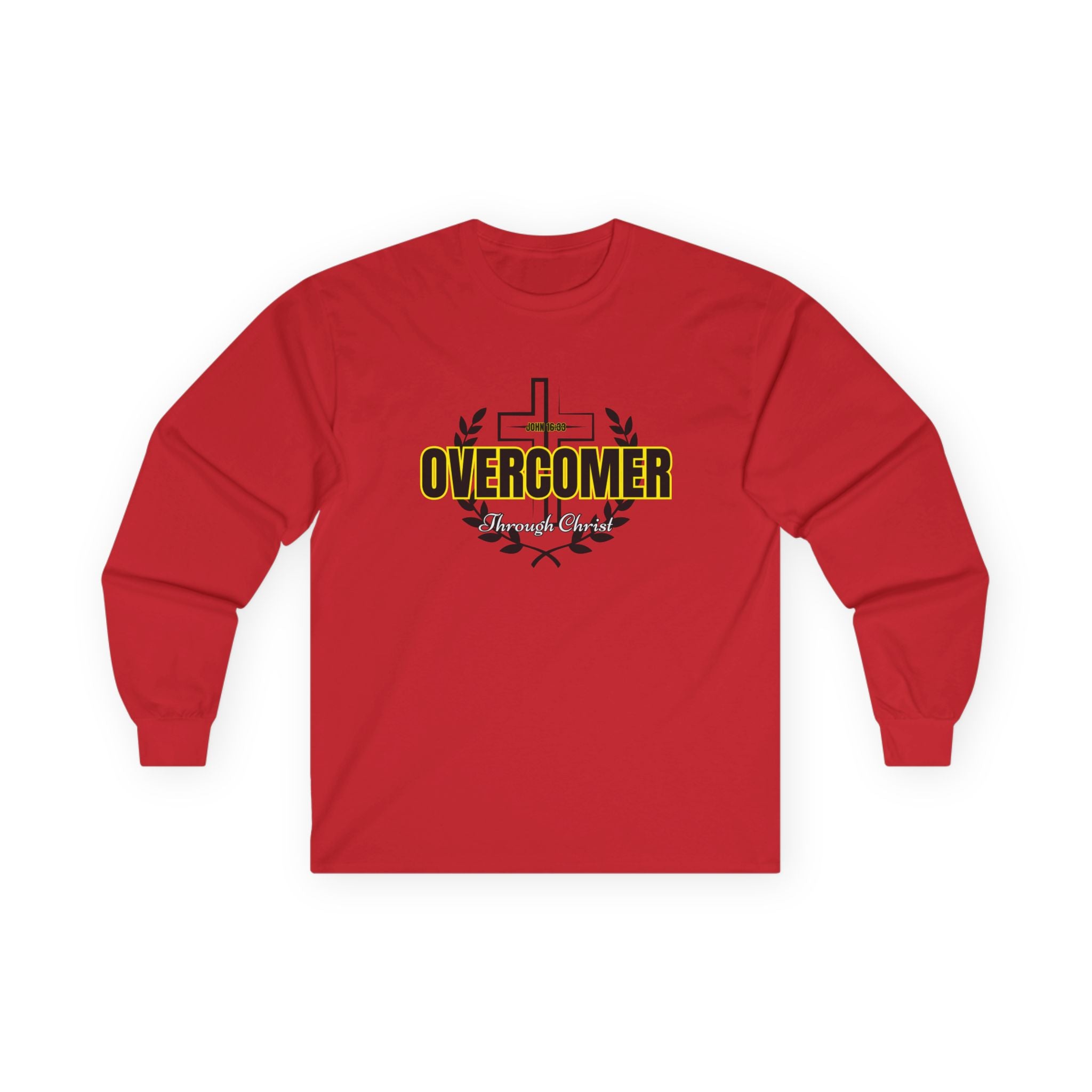 Overcomer Cross Long Sleeve Tee — Christian Faith Inspirational Shirt