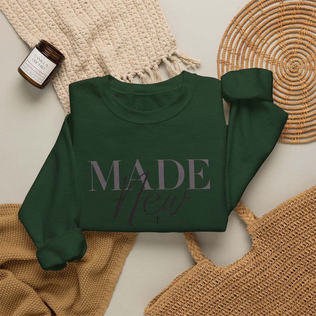 Minimalist Crewneck Sweatshirt "Made New" Pullover, Inspirational Christian Clothing, Aesthetic Daily Reminder Sweatshirt
