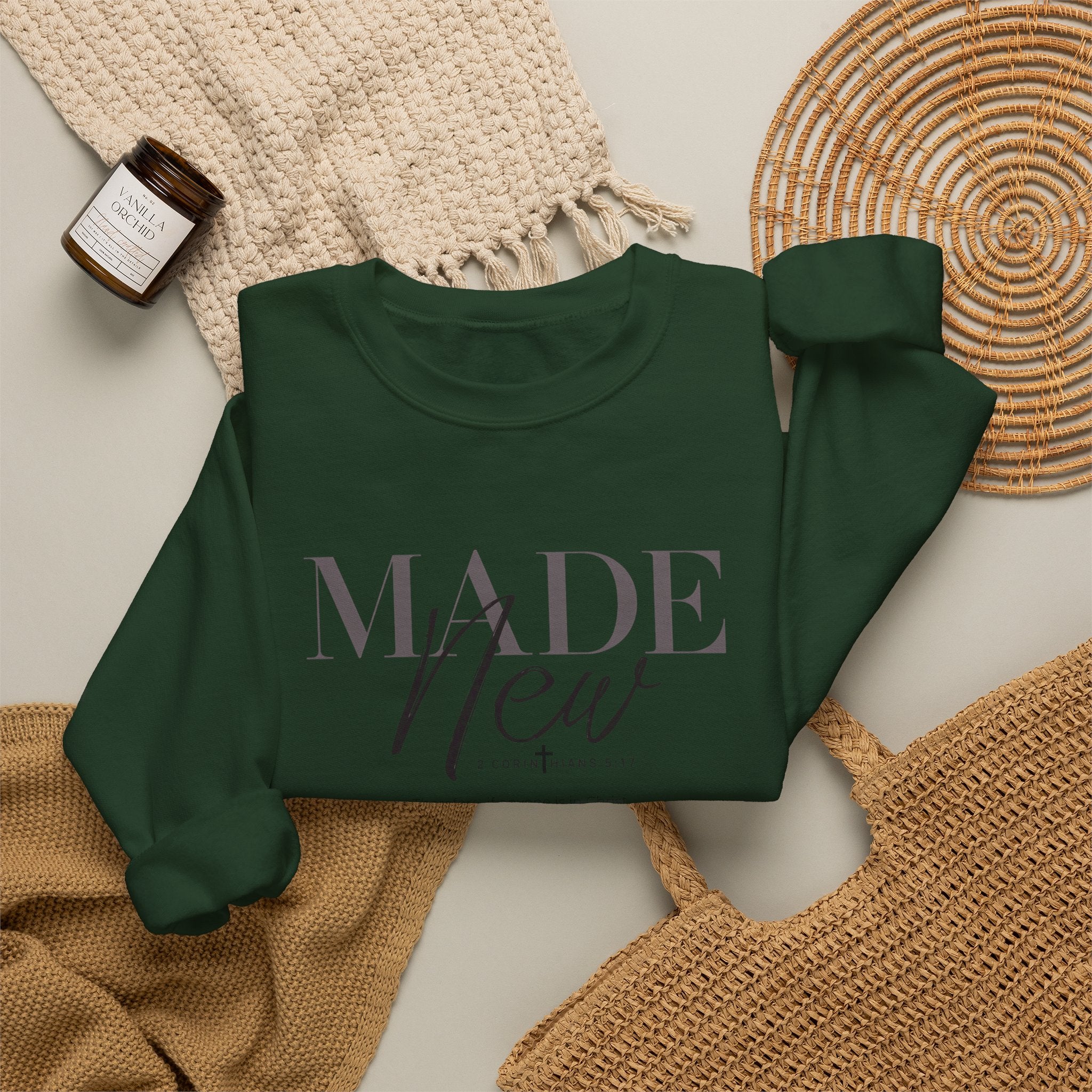 Minimalist Crewneck Sweatshirt "Made New" Pullover, Inspirational Christian Clothing, Aesthetic Daily Reminder Sweatshirt