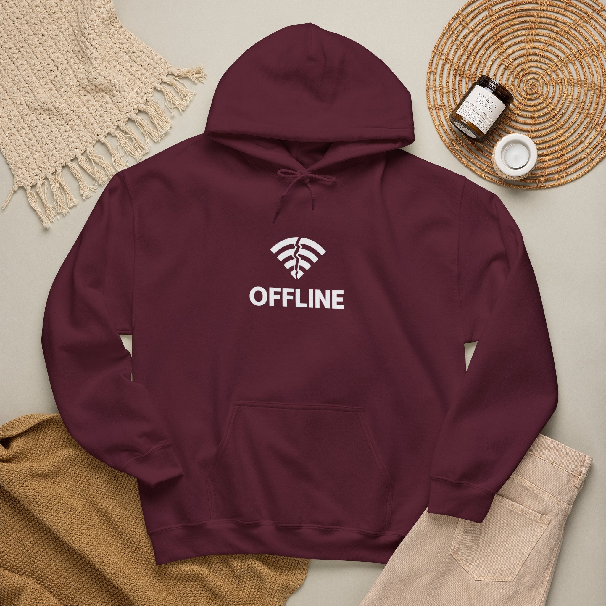 Christian Hoodie "Offline" Wi-Fi Symbol Pullover, Go Into Your Room Quote Back Print, Faith Streetwear Sweatshirt