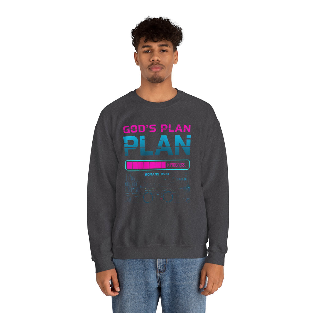 God's Plan Crewneck Sweatshirt — Retro Neon Faith Graphic