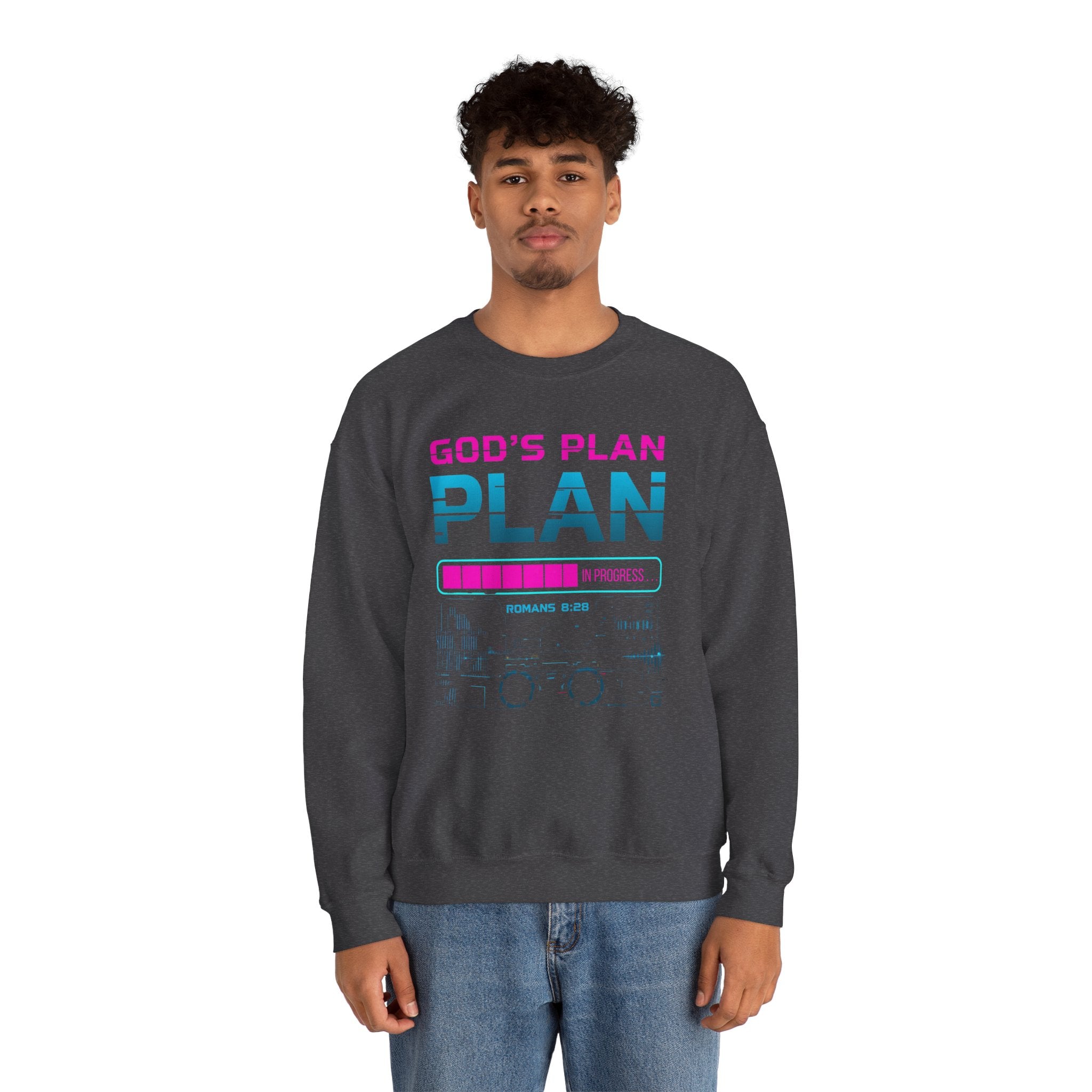 God's Plan Crewneck Sweatshirt — Retro Neon Faith Graphic