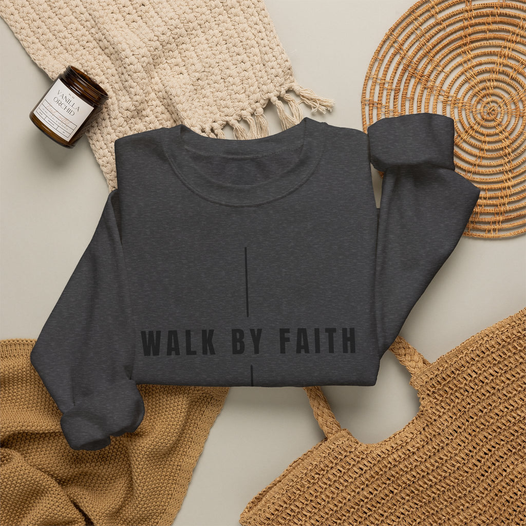 Christian Crewneck Sweatshirt "Walk By Faith" Pullover, 2 Corinthians 5:7 Apparel, Minimalist Faith Graphic Sweatshirt
