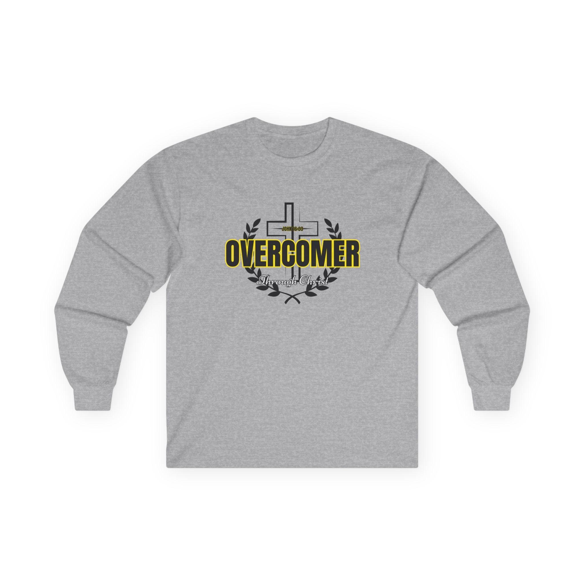 Overcomer Cross Long Sleeve Tee — Christian Faith Inspirational Shirt