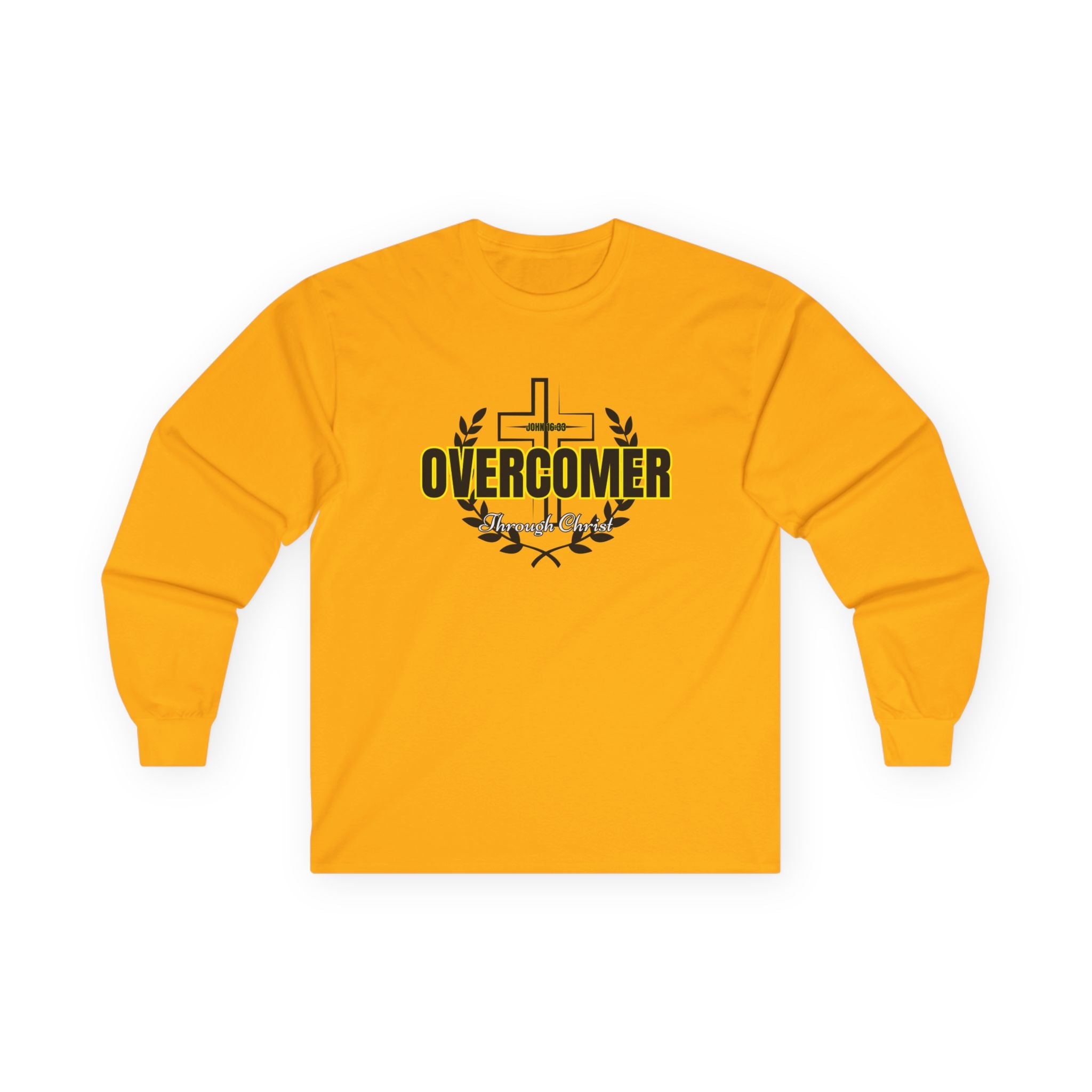 Overcomer Cross Long Sleeve Tee — Christian Faith Inspirational Shirt