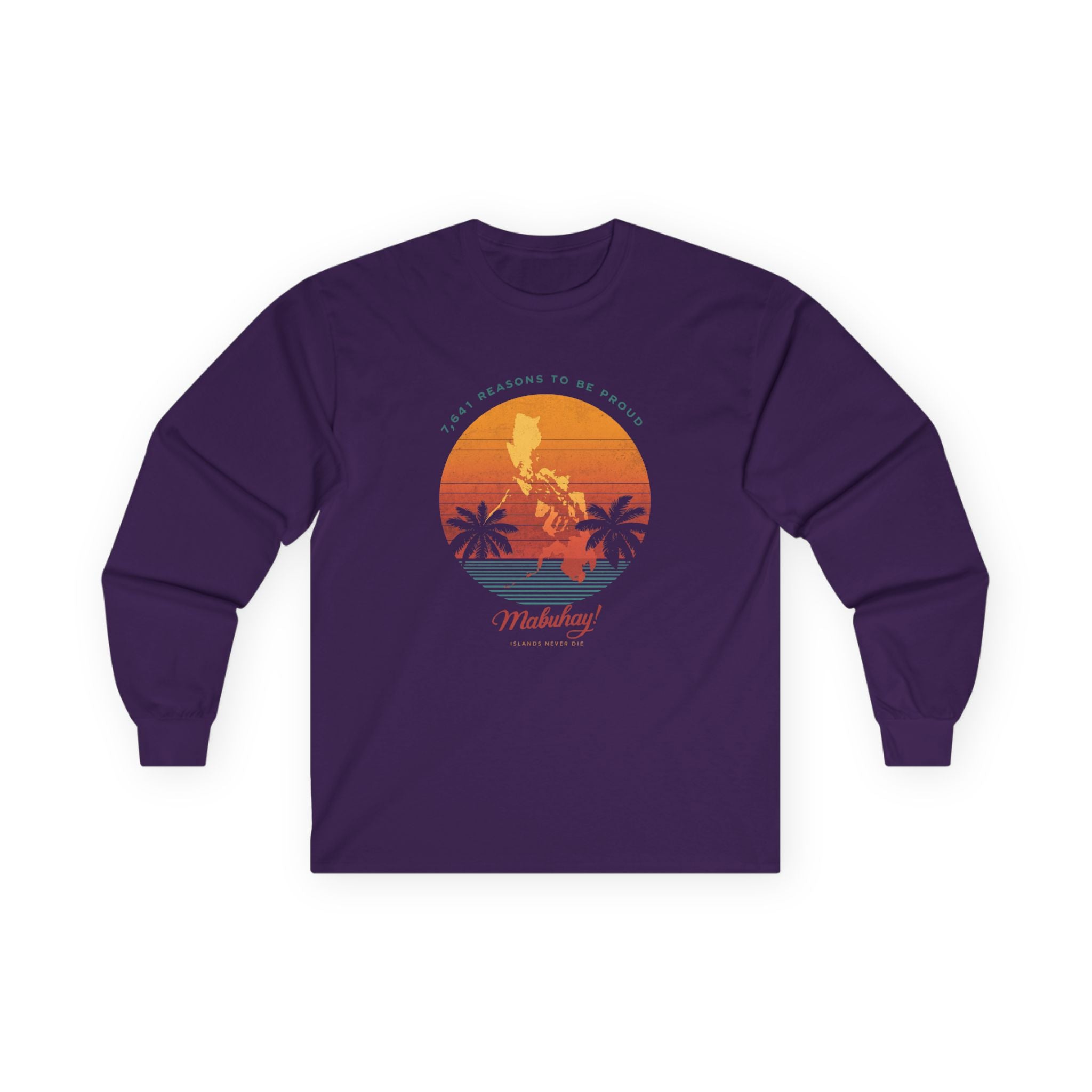 Long Sleeve Tee — 'Map of the Philippines' Retro Sunset Surf Design