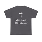 Christian Tee — "Not Perfect, Forgiven" Romans 5:8 Graphic T-Shirt (Still Loved / Still Chosen)