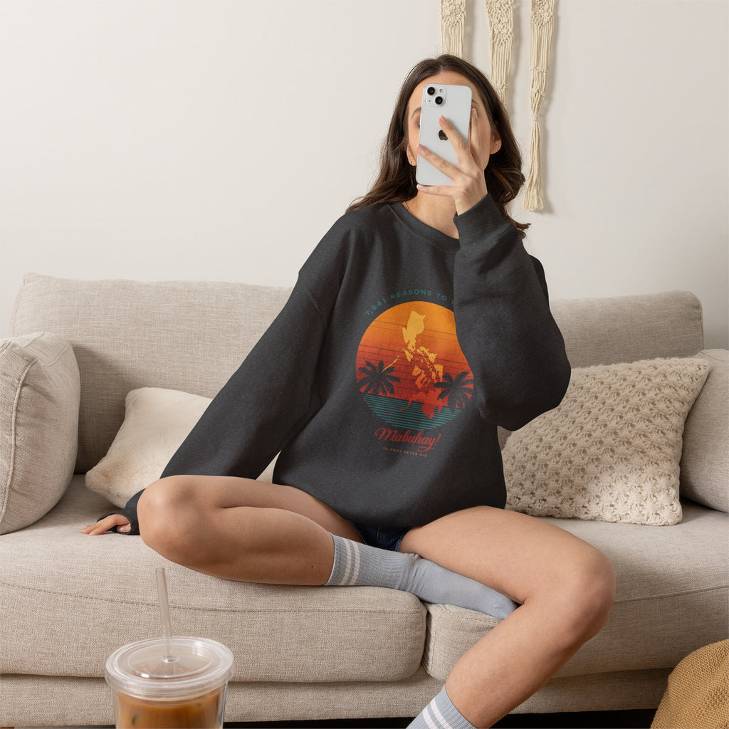 Filipino Crewneck Sweatshirt "Proud to Be Pinoy" Retro Sunset Pullover, Philippines Pride Apparel, Heritage Graphic Sweatshirt