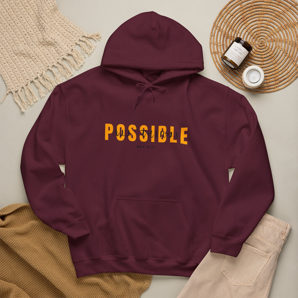All Things Possible Hoodie — Minimal Inspirational "POSSIBLE" Graphic Faith Hoodie