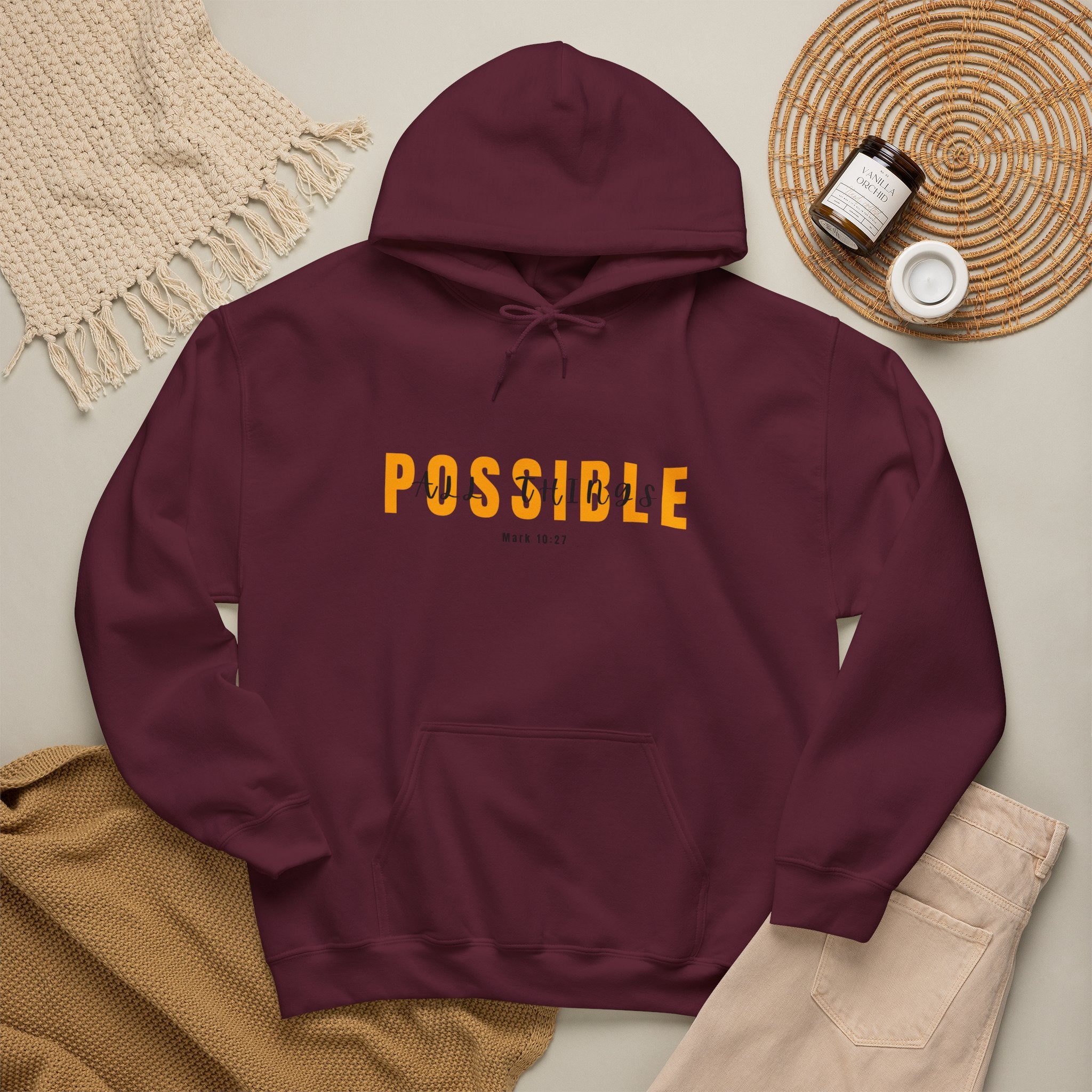 All Things Possible Hoodie — Minimal Inspirational "POSSIBLE" Graphic Faith Hoodie