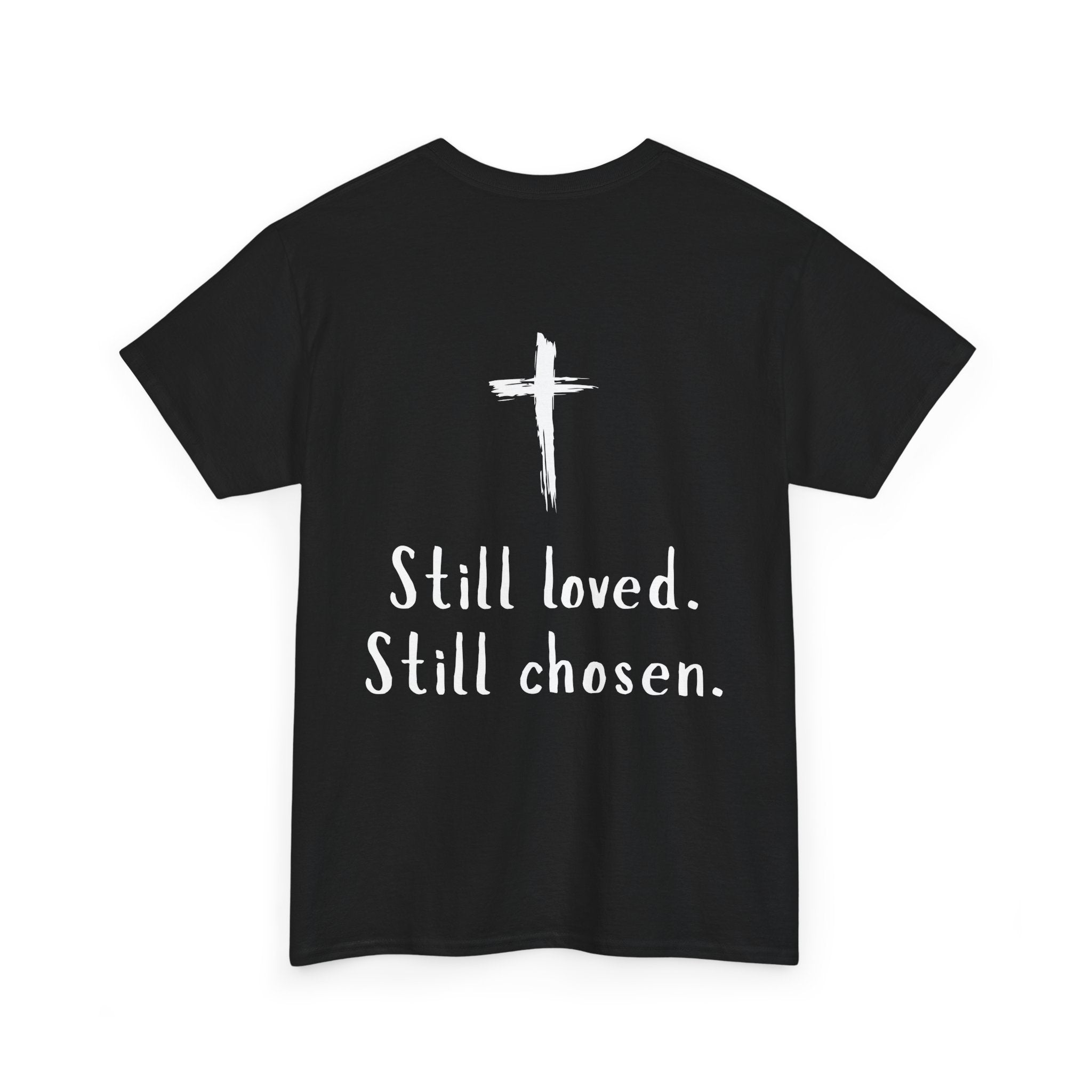 Christian Tee — "Not Perfect, Forgiven" Romans 5:8 Graphic T-Shirt (Still Loved / Still Chosen)