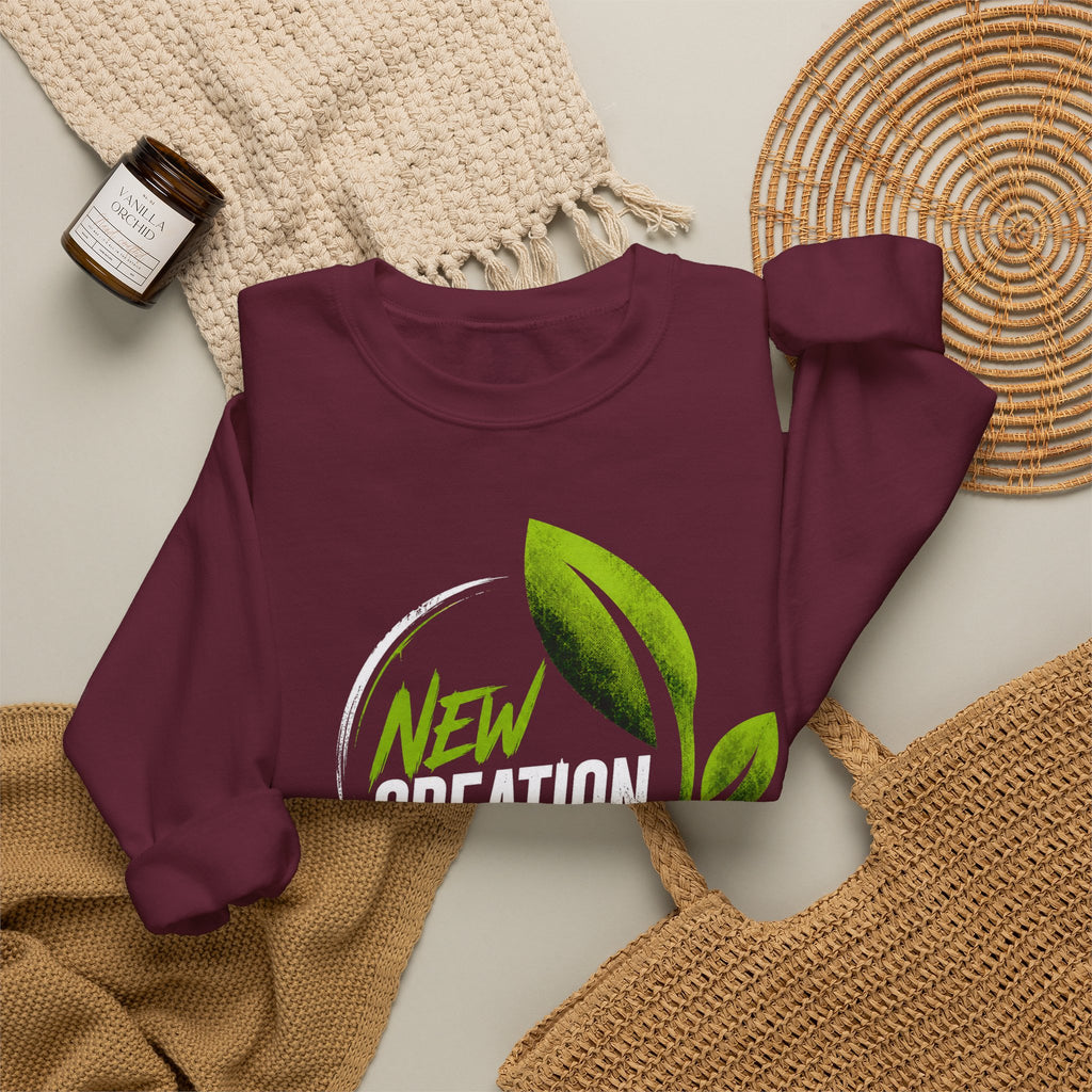New Creation Sweatshirt – Christian Faith Green Leaf Crewneck