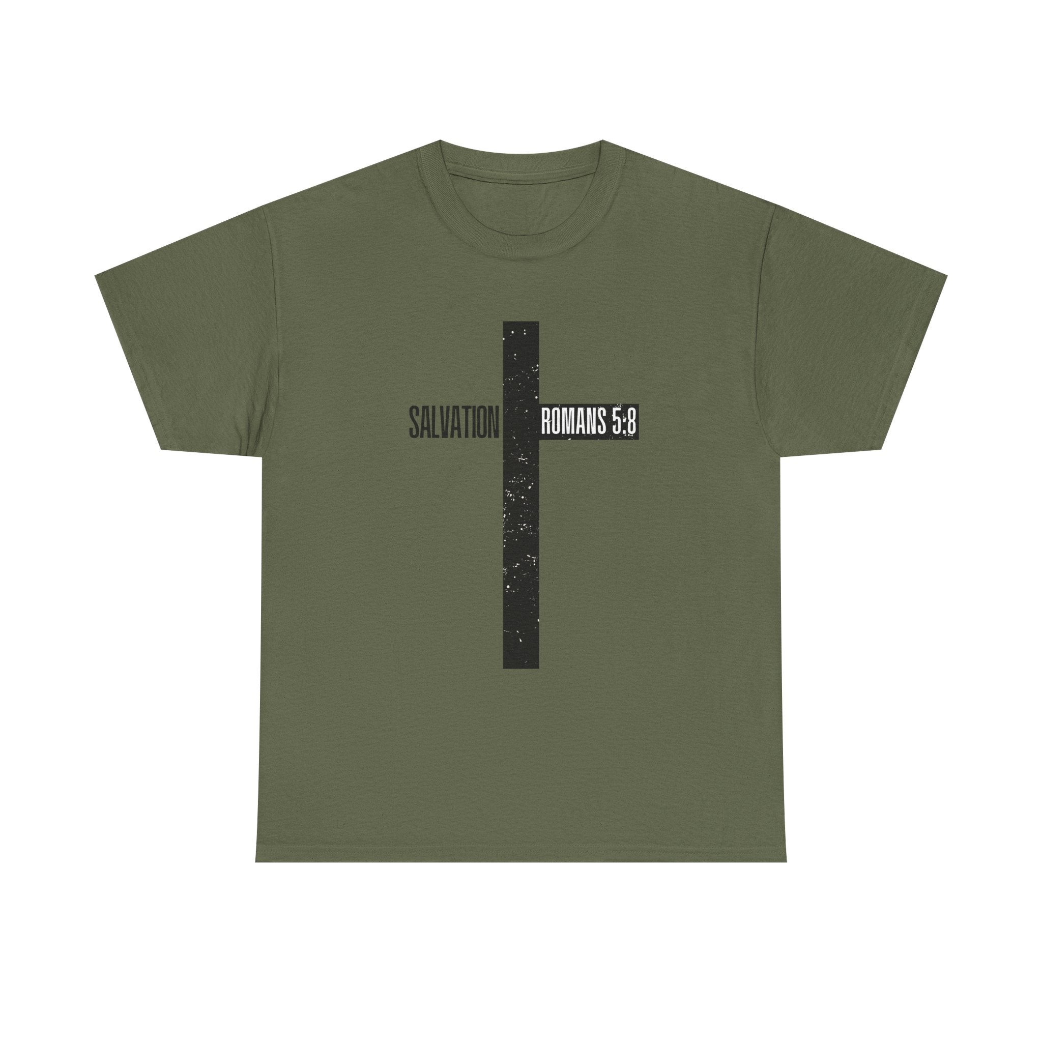 Christian Cross T-Shirt — "Salvation Romans 5:8" Faith Tee