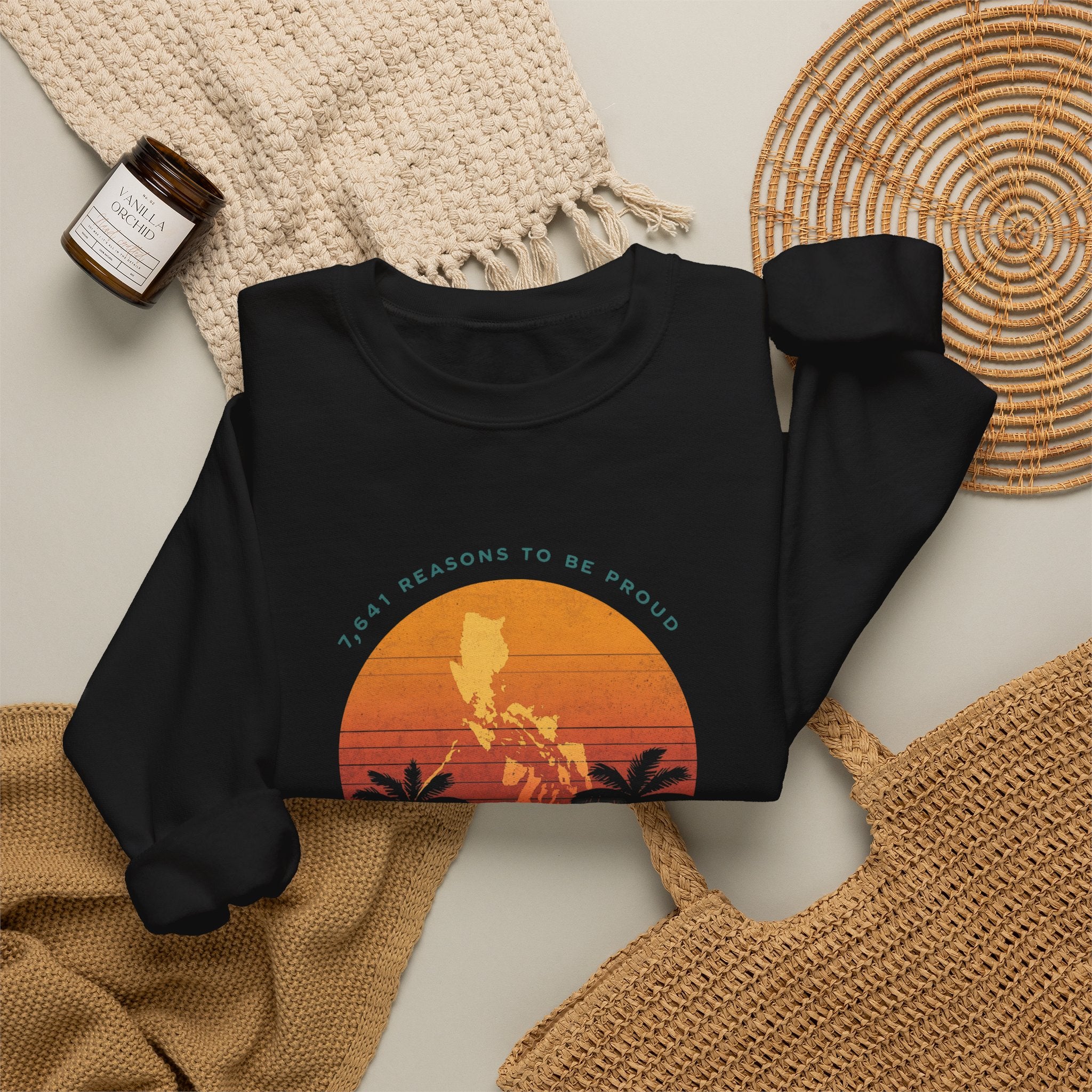 Filipino Crewneck Sweatshirt "Proud to Be Pinoy" Retro Sunset Pullover, Philippines Pride Apparel, Heritage Graphic Sweatshirt