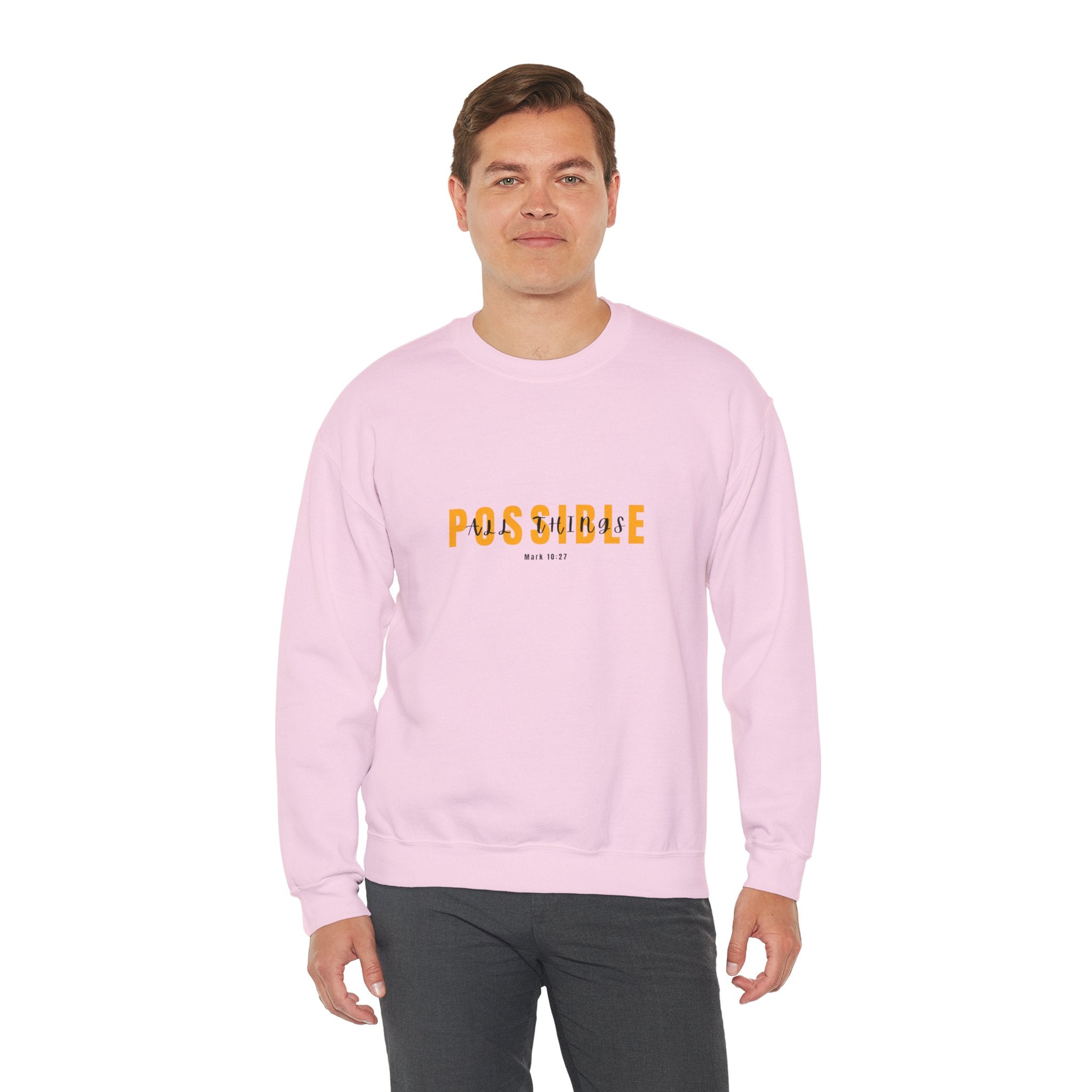 Christian Crewneck Sweatshirt "All Things Possible" Pullover, Inspirational Scripture Apparel, Faith Typography Graphic Sweatshirt