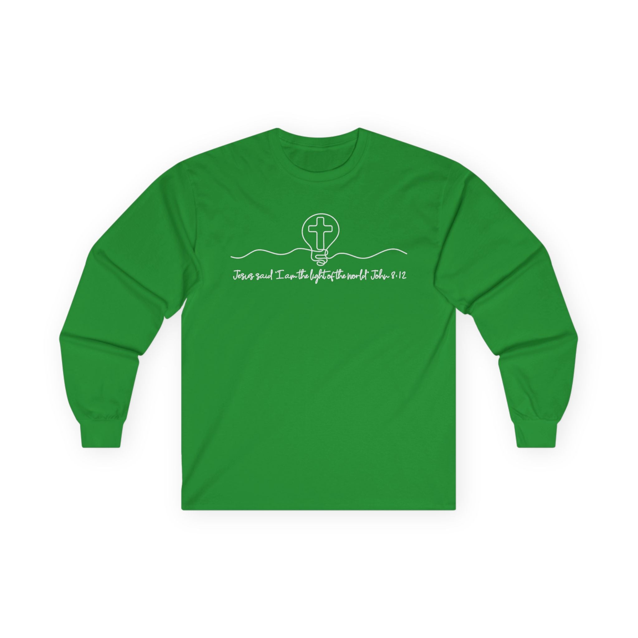 Christian Long Sleeve Tee — "I Am the Light" Minimal Cross Design
