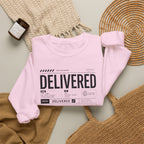 Delivered Sweatshirt — 'Delivered' Typography Crewneck with Psalm 34:4 Design
