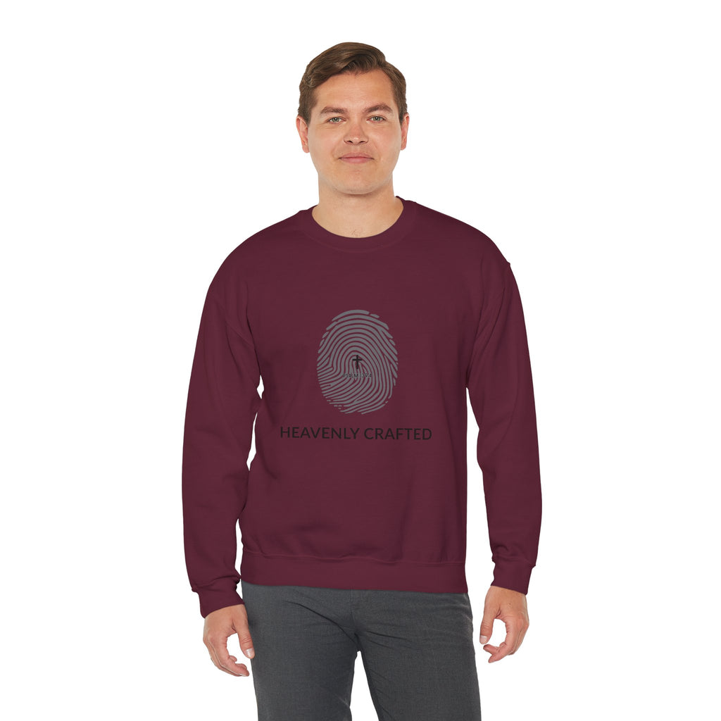 Christian Crewneck Sweatshirt "Heavenly Crafted" Fingerprint Pullover, Psalm 139 Identity Apparel, Unique Faith Graphic Sweatshirt