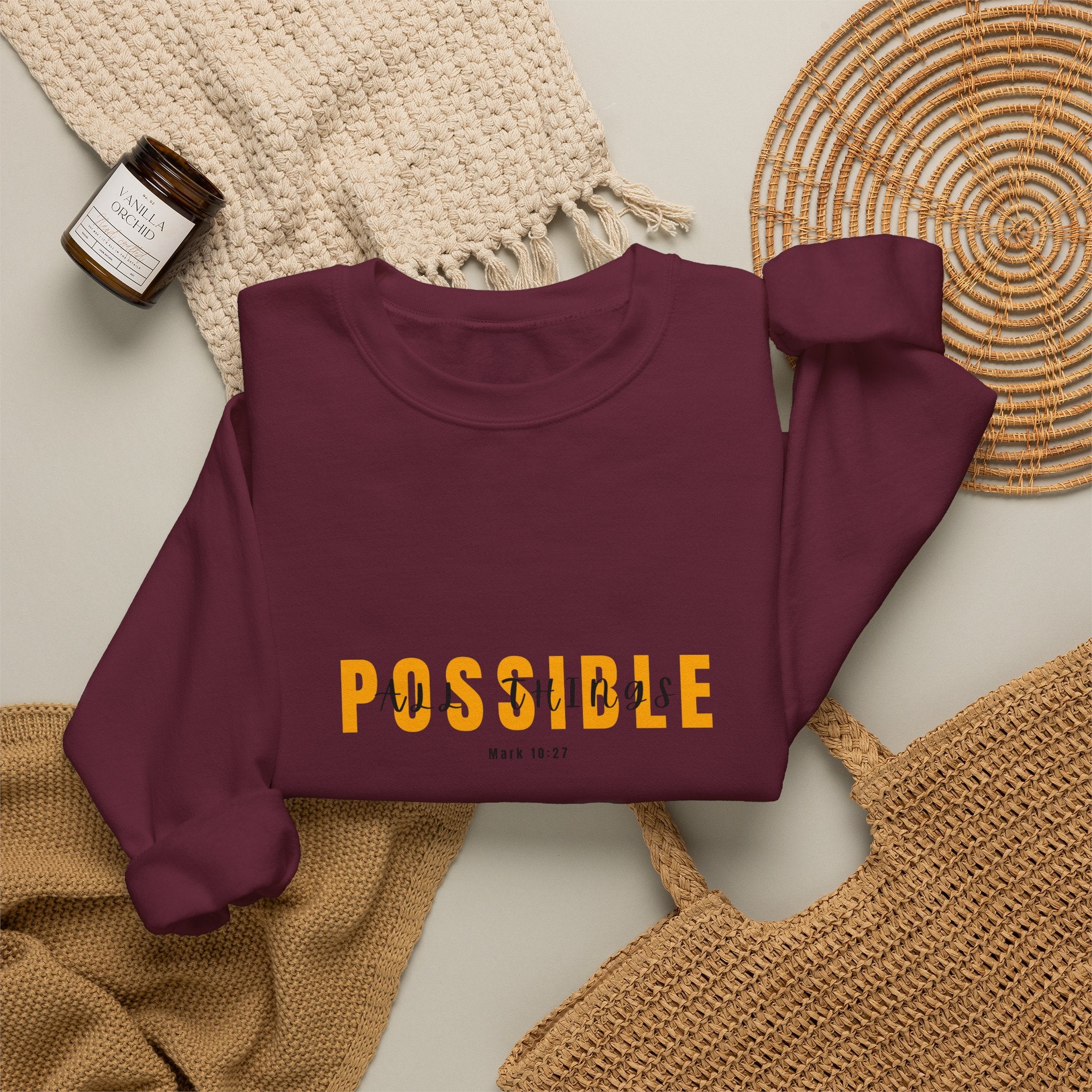 Christian Crewneck Sweatshirt "All Things Possible" Pullover, Inspirational Scripture Apparel, Faith Typography Graphic Sweatshirt