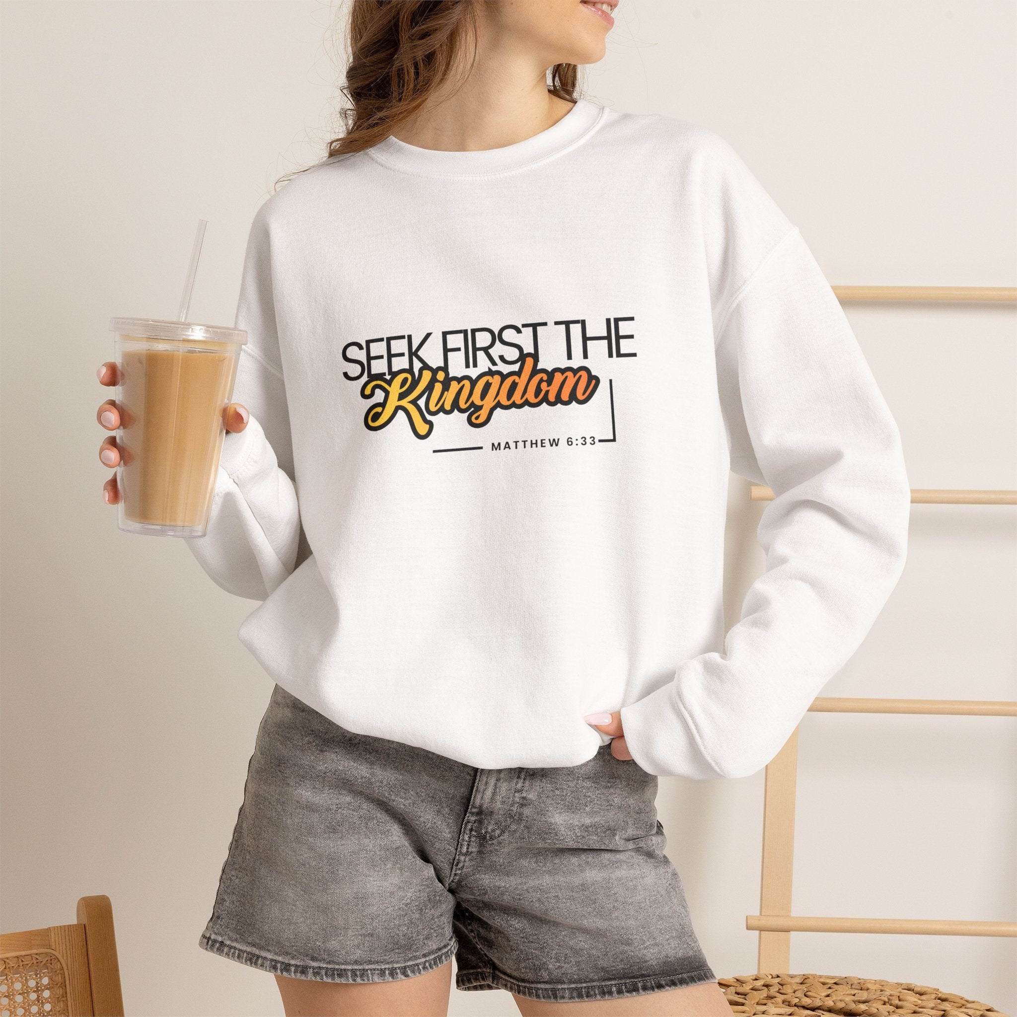 Seek First the Kingdom Crewneck Sweatshirt — Christian Faith Graphic Sweatshirt