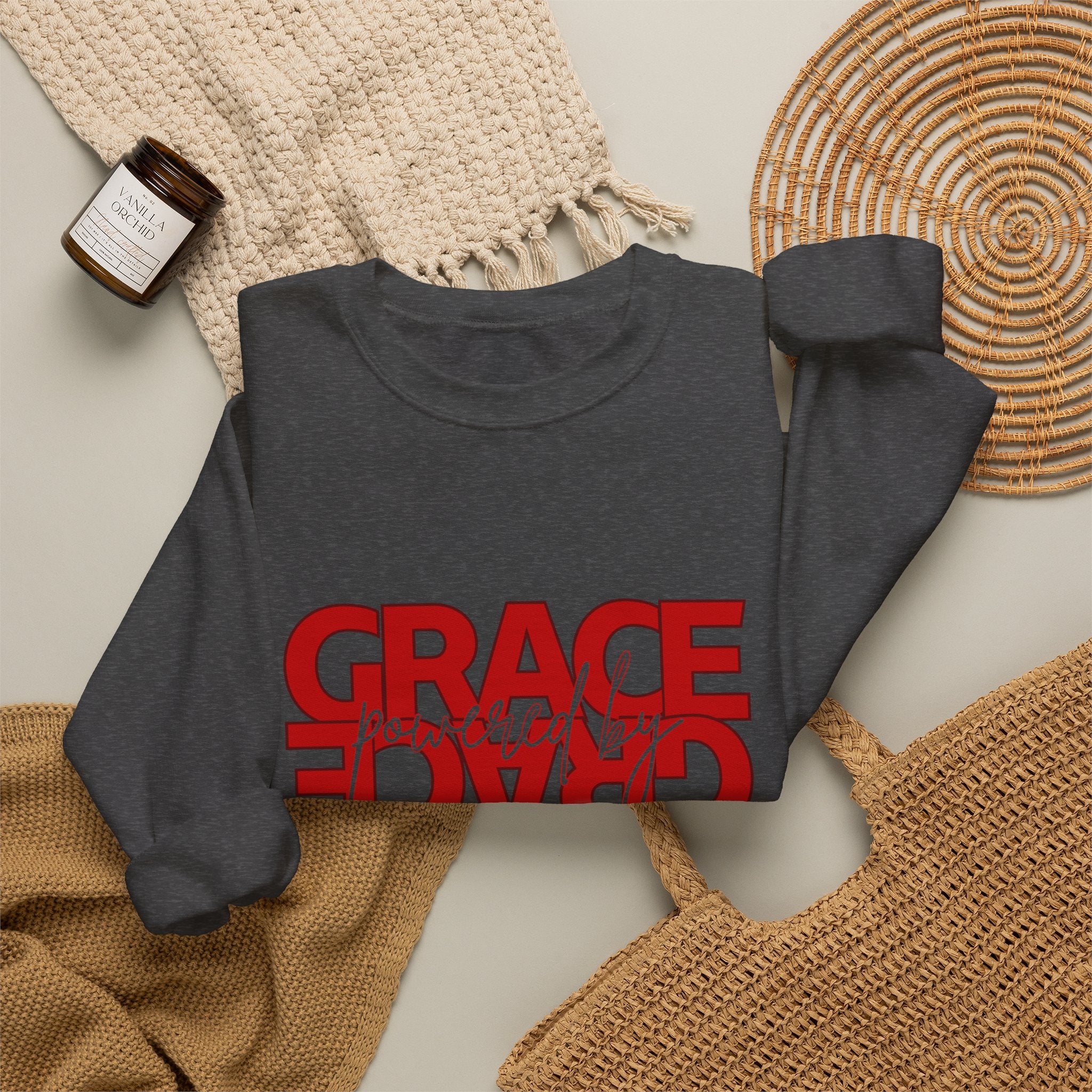 Christian Crewneck Sweatshirt "Grace" Reversed Pullover, Modern Minimalist Faith Apparel, Unique Graphic Scripture Sweater