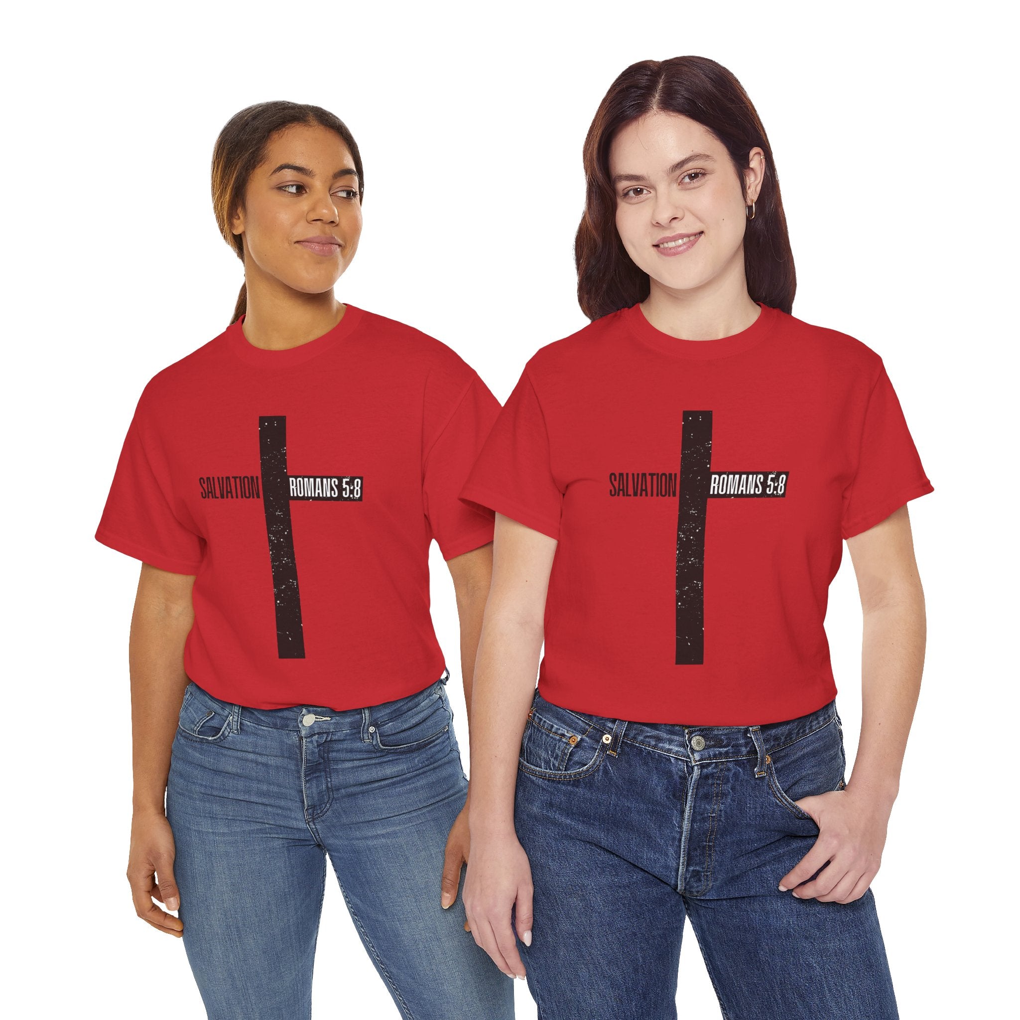 Christian Cross T-Shirt — "Salvation Romans 5:8" Faith Tee