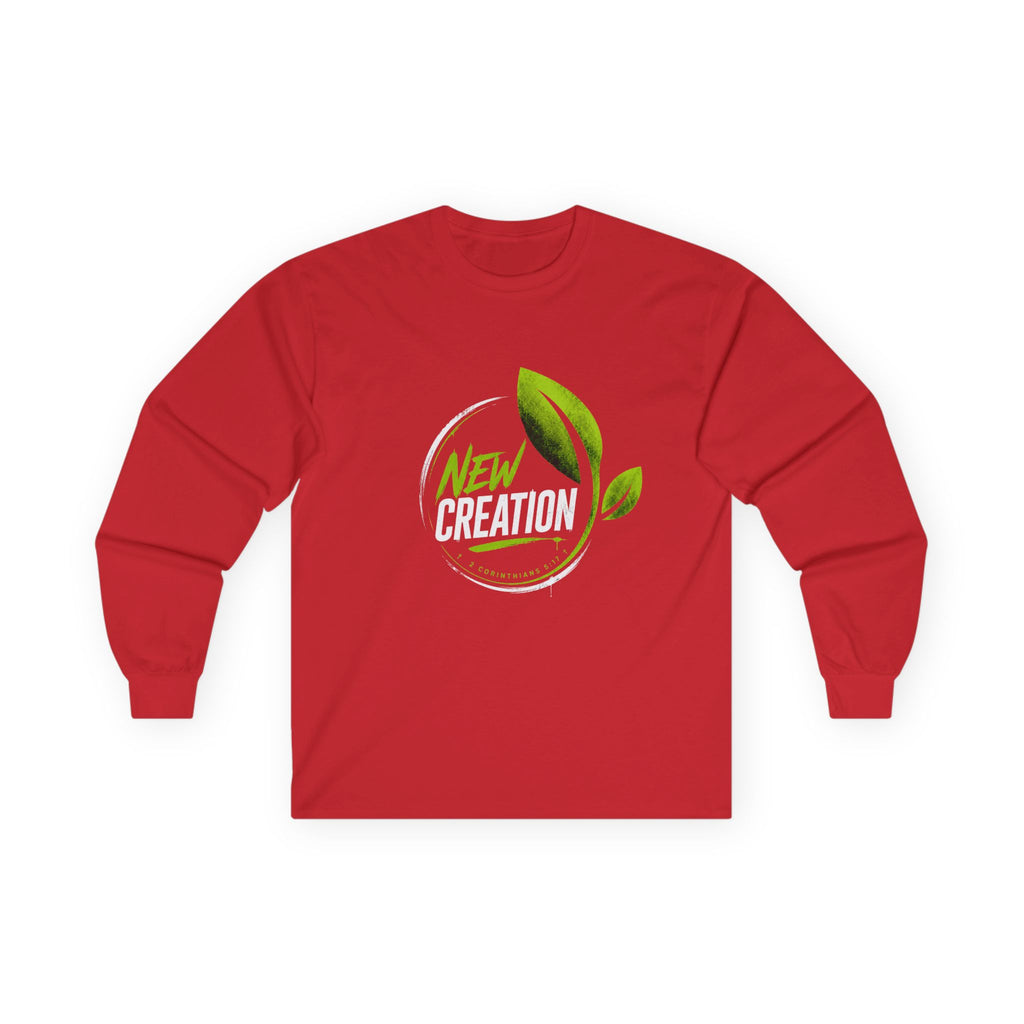 New Creation Long Sleeve Christian Tee — Green Leaf Faith Graphic