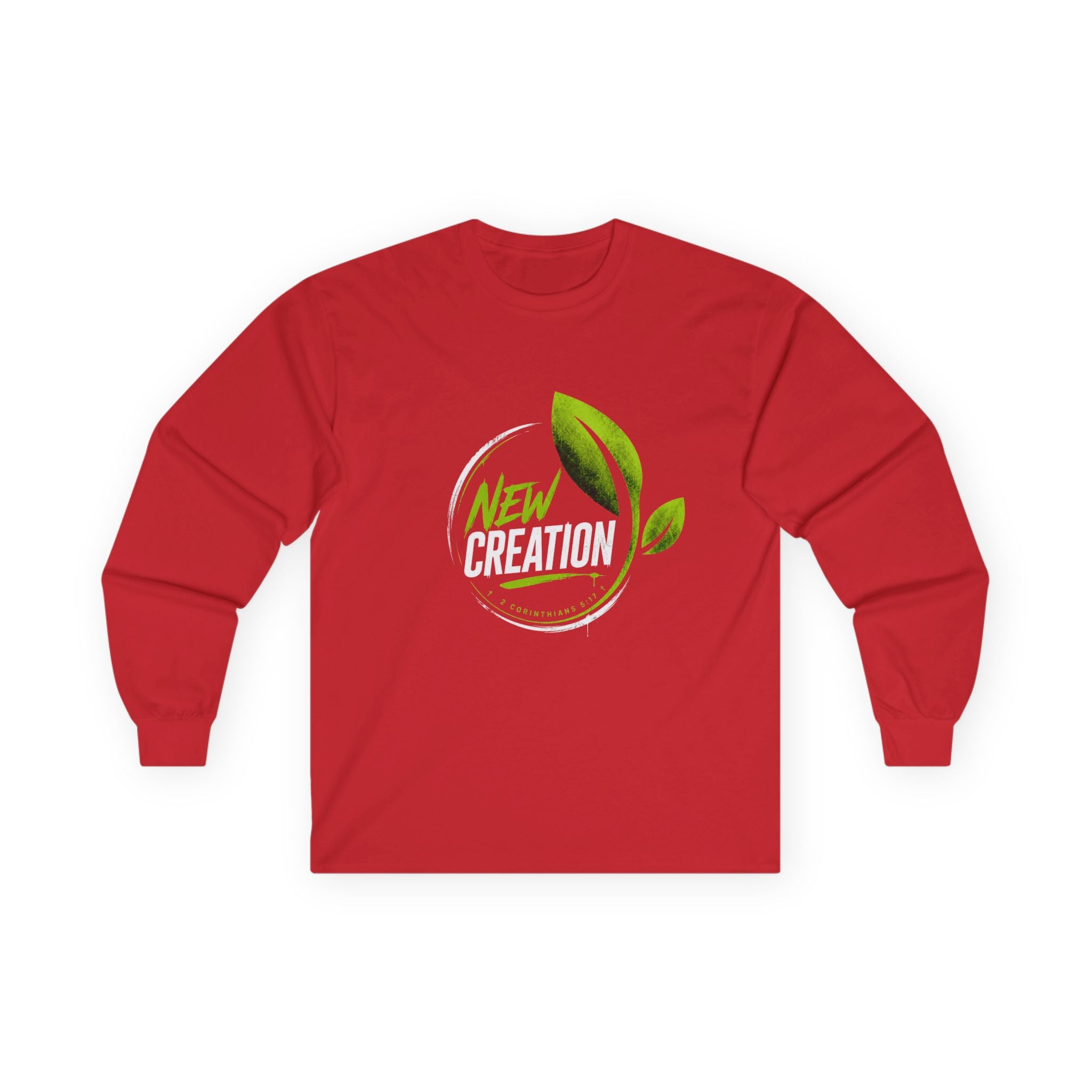 New Creation Long Sleeve Christian Tee — Green Leaf Faith Graphic